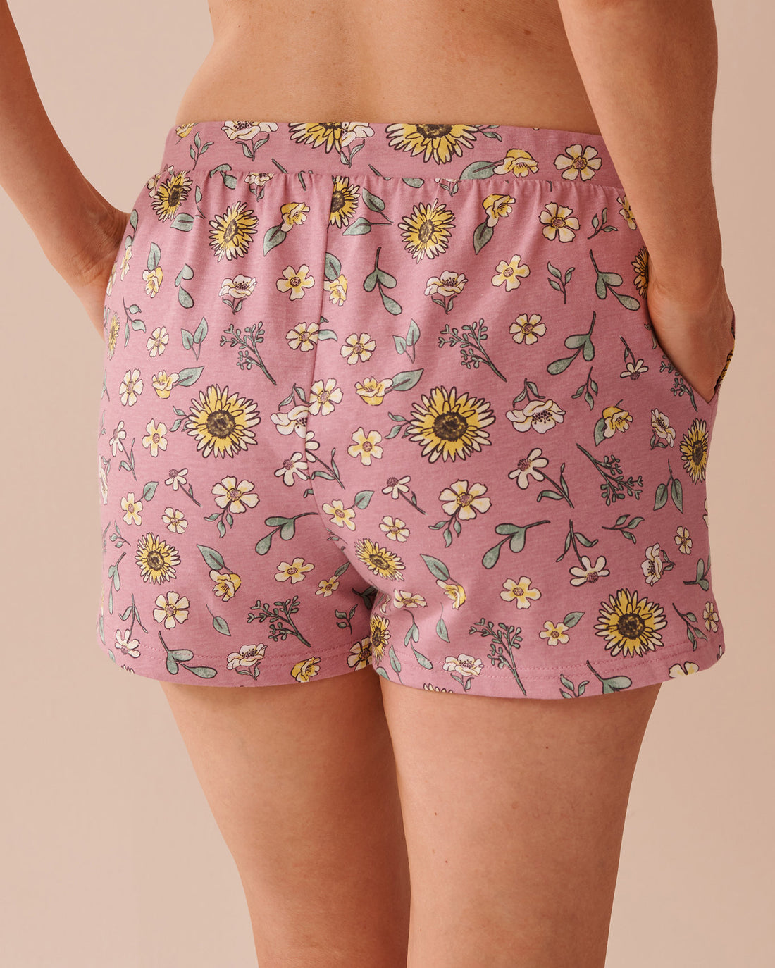 La Vie en Rose_Sunflower Print Cotton Pajama Shorts_40200679_P60344_02