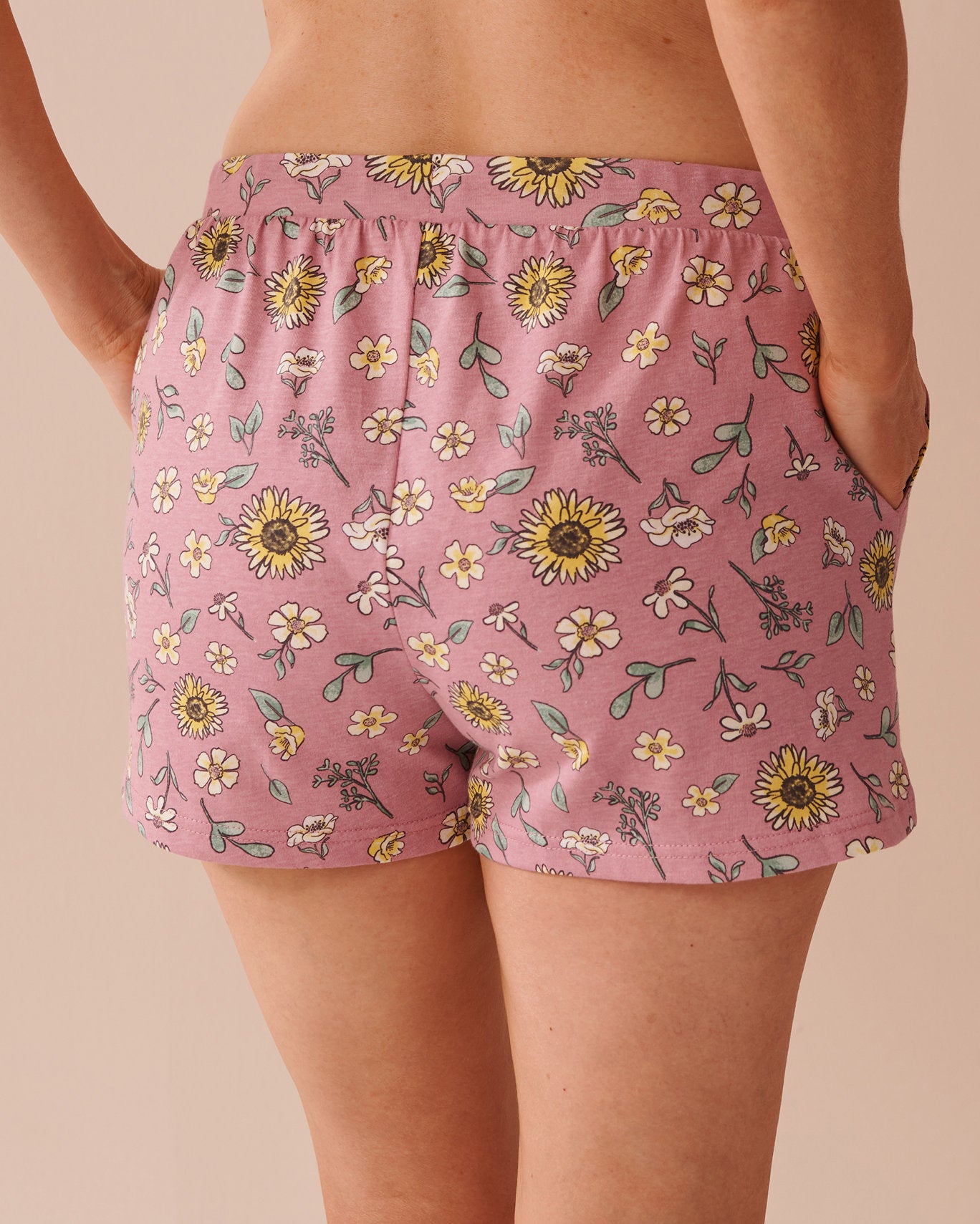 La Vie en Rose_Sunflower Print Cotton Pajama Shorts_40200679_P60344_02