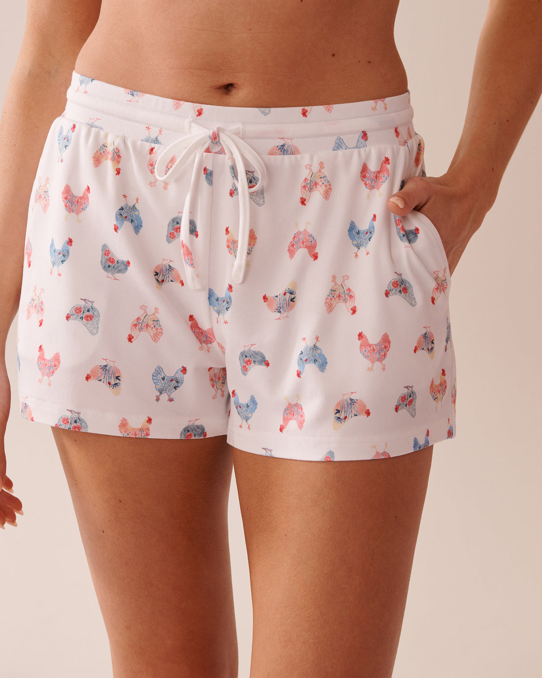 La Vie en Rose_Chicken Print Super Soft Pajama Shorts_40200698_P10481_02