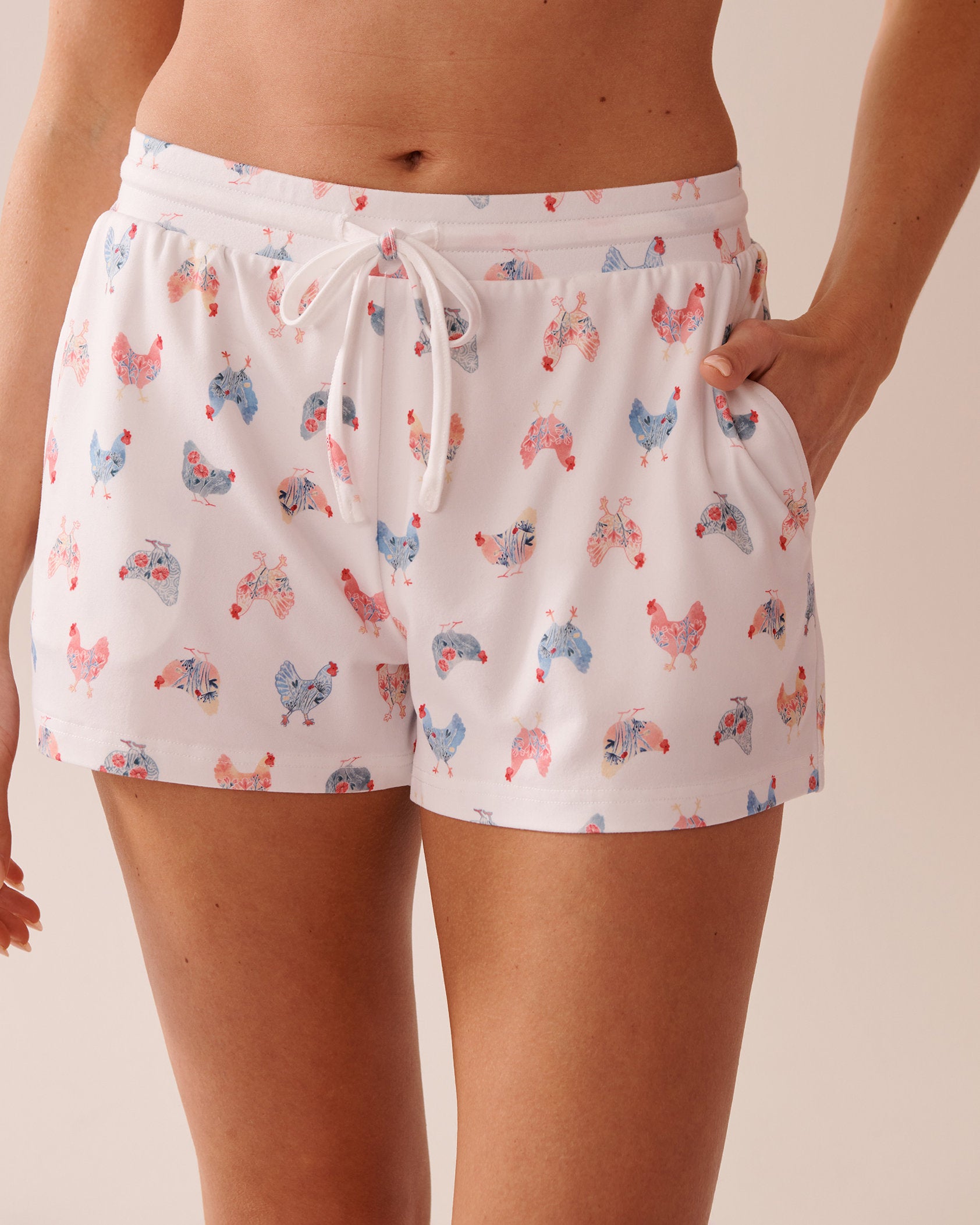 La Vie en Rose_Chicken Print Super Soft Pajama Shorts_40200698_P10481_02