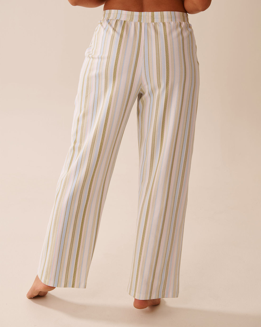 La Vie en Rose_Snow White Olive Stripe_Green Stripe Print Cotton Pajama Pants_40200741_P10516_02
