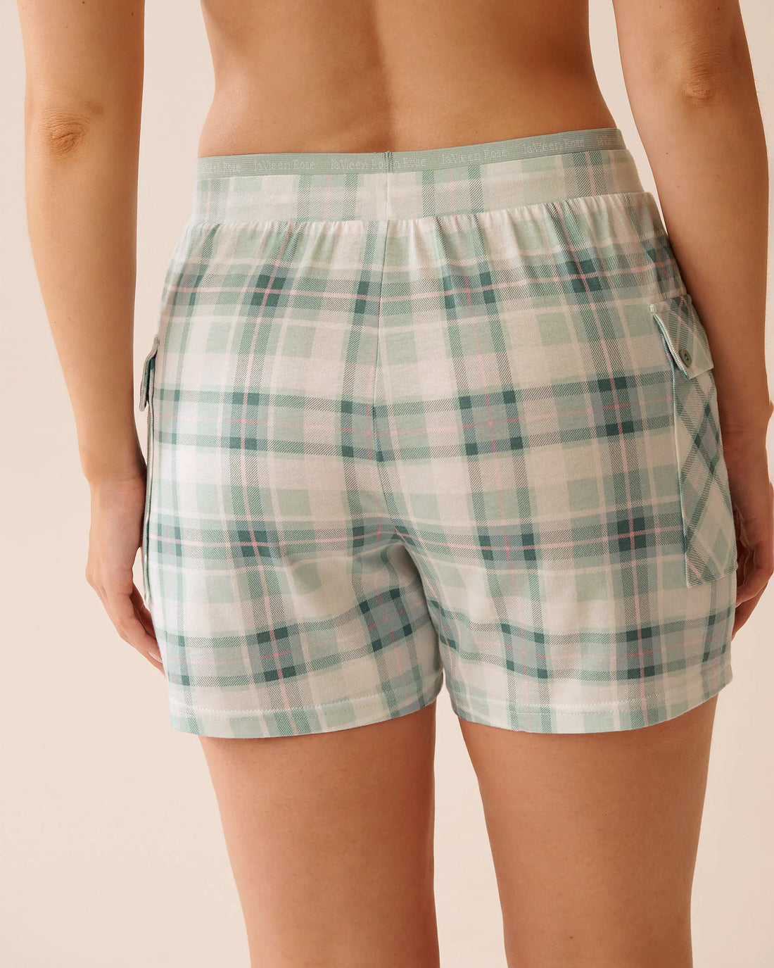 La Vie en Rose_Gray Mist Plaid_Coffee-Themed Stripe Cargo Pajama Shorts_40200759_P40481_02