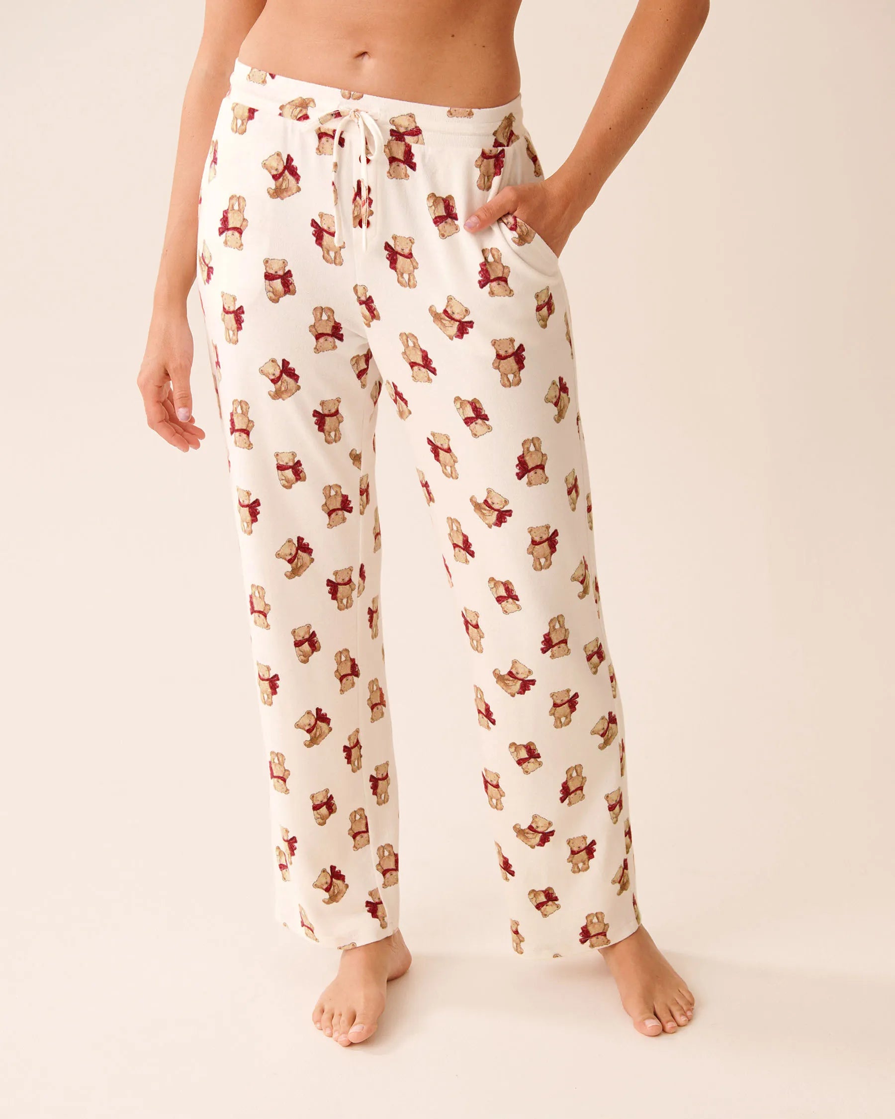 La Vie en Rose_Snow White Bow Teddy_Teddy Bear Print Recycled Fibers Pajama Pants_40200779_P10553_03