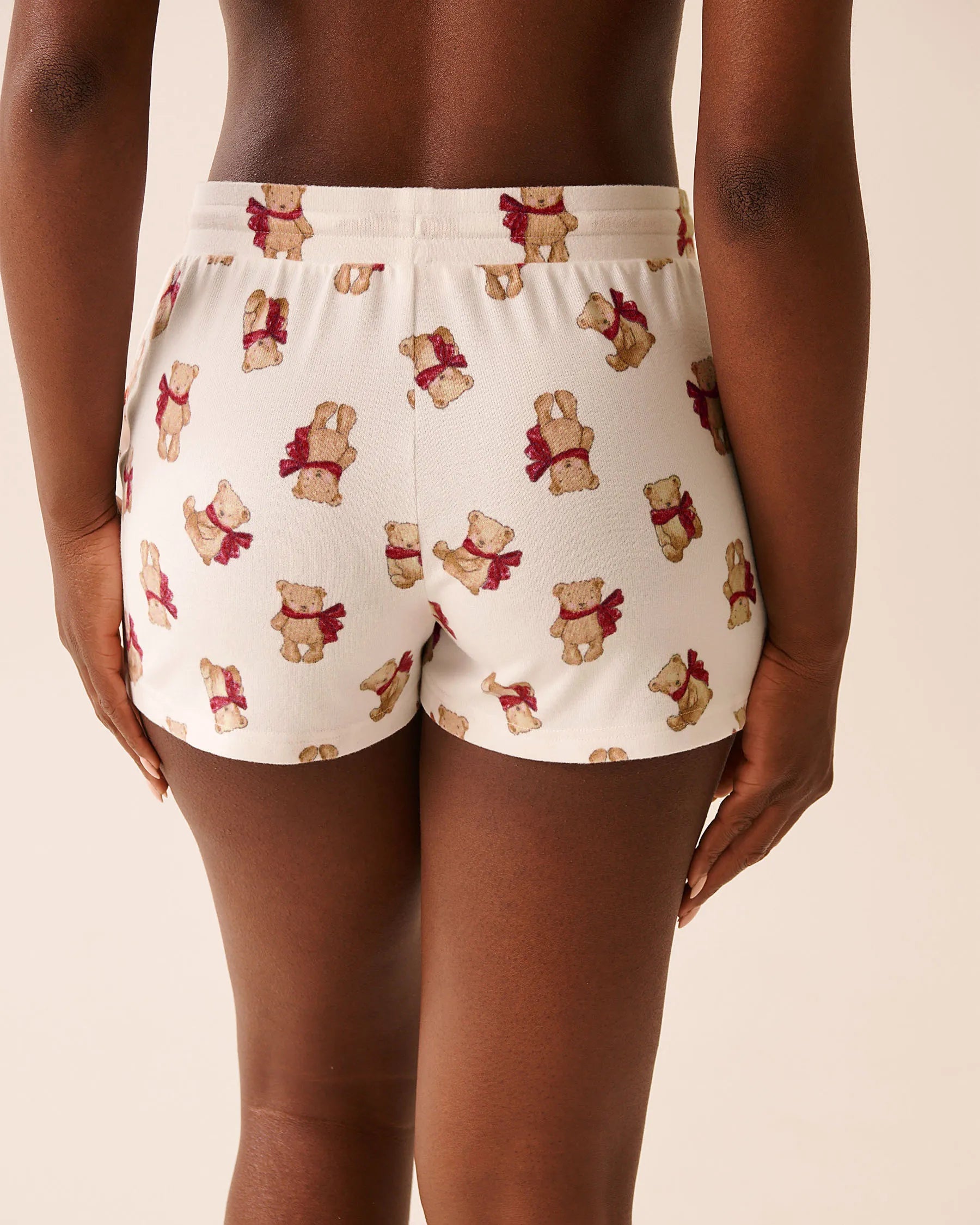 La Vie en Rose_Snow White Bow Teddy_Teddy Bear Print Recycled Fibers Pajama Shorts_40200780_P10553_02