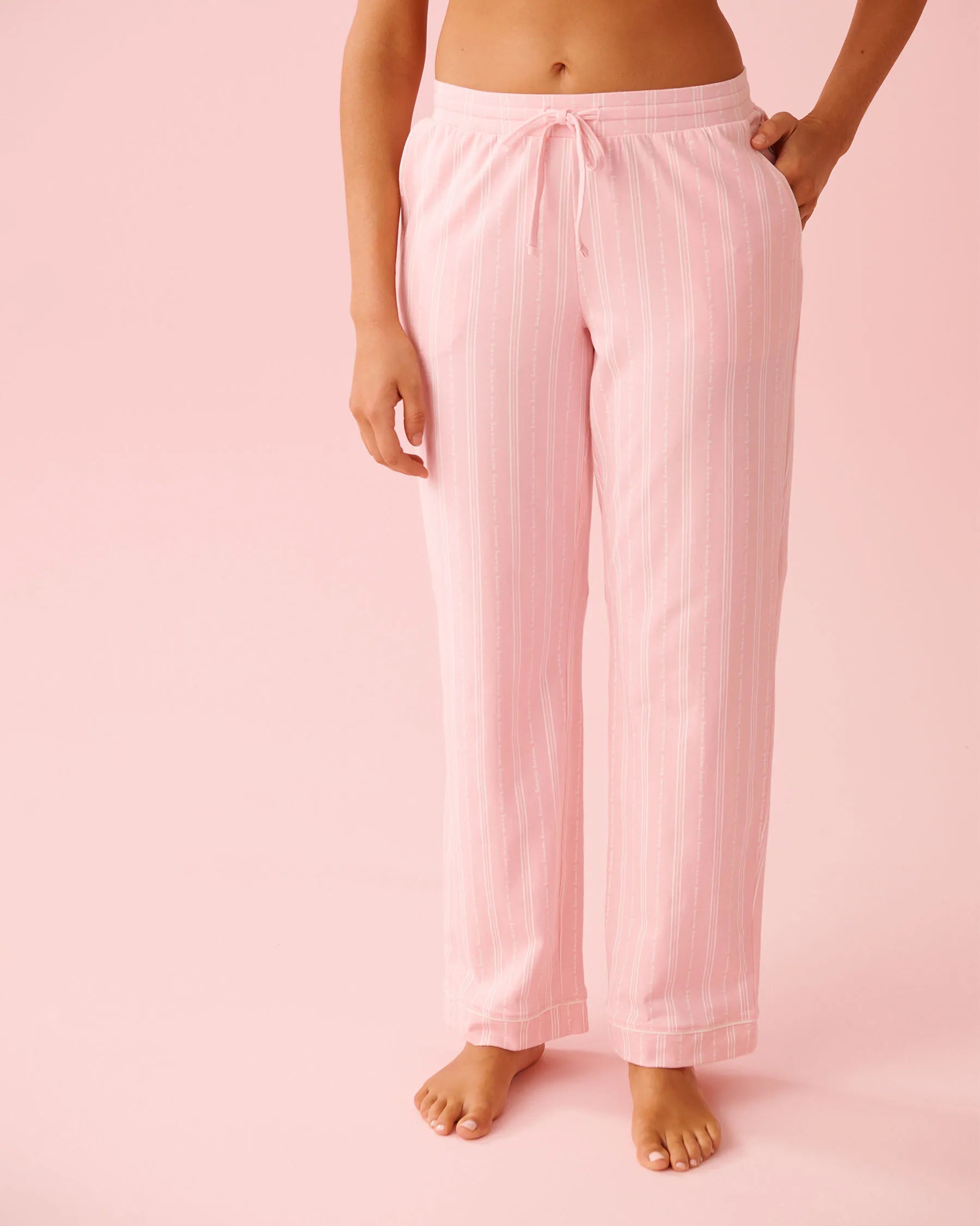 La Vie en Rose Tickled Pink Lver Stripe Women Cotton Pajama Pants SKU: 40200807_P60442 Image 01