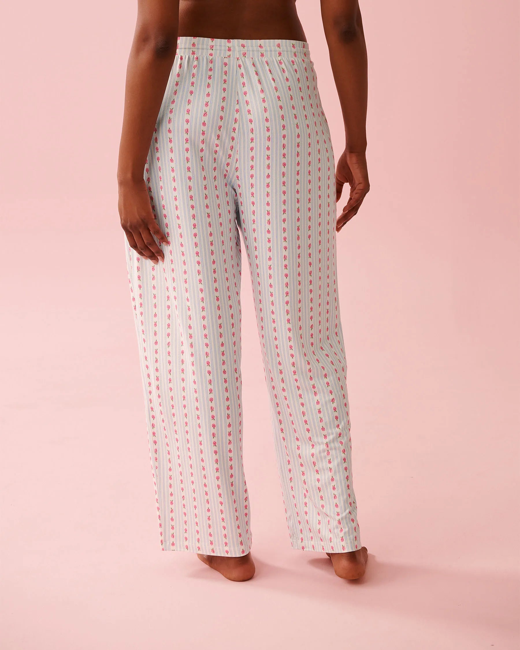 La Vie en Rose Snow White Rosette Stripe Women Rose Print Super Soft Pajama Pants SKU: 40200809_P10575 Image 04