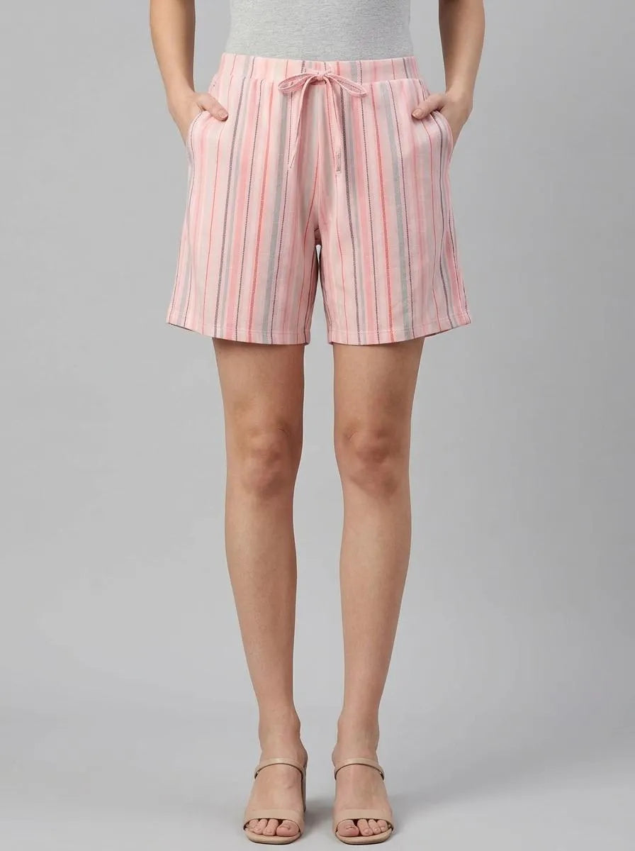 La Vie en Rose Crystal Rose Multi Stripe Women Pink Stripe Cotton Bermuda Shorts SKU: 40200819_P60456 Image 00