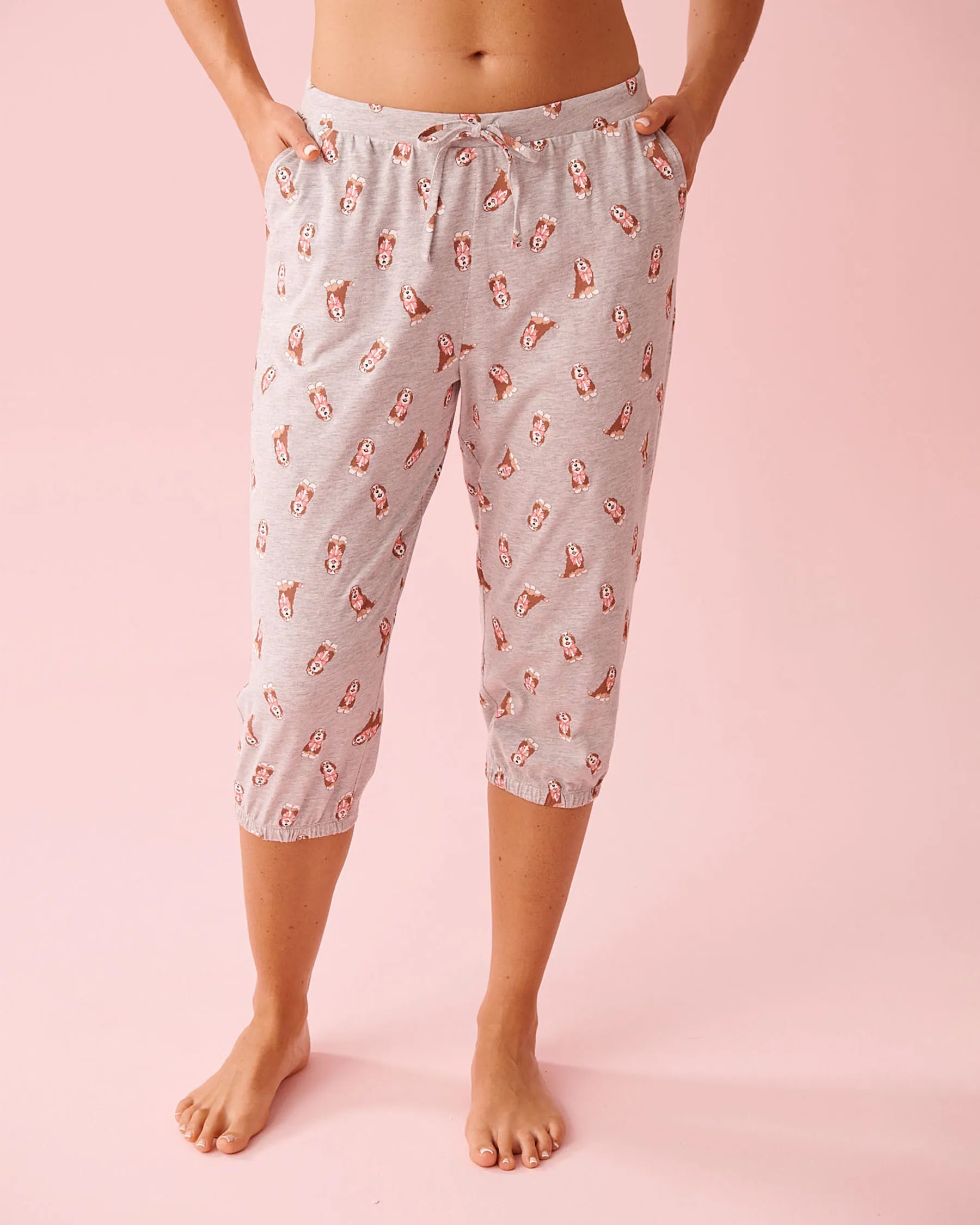 La Vie en Rose Comfy Grey Mix Dogs Women Dog Print Cotton Fitted Capris SKU: 40200820_P00501 Image 01