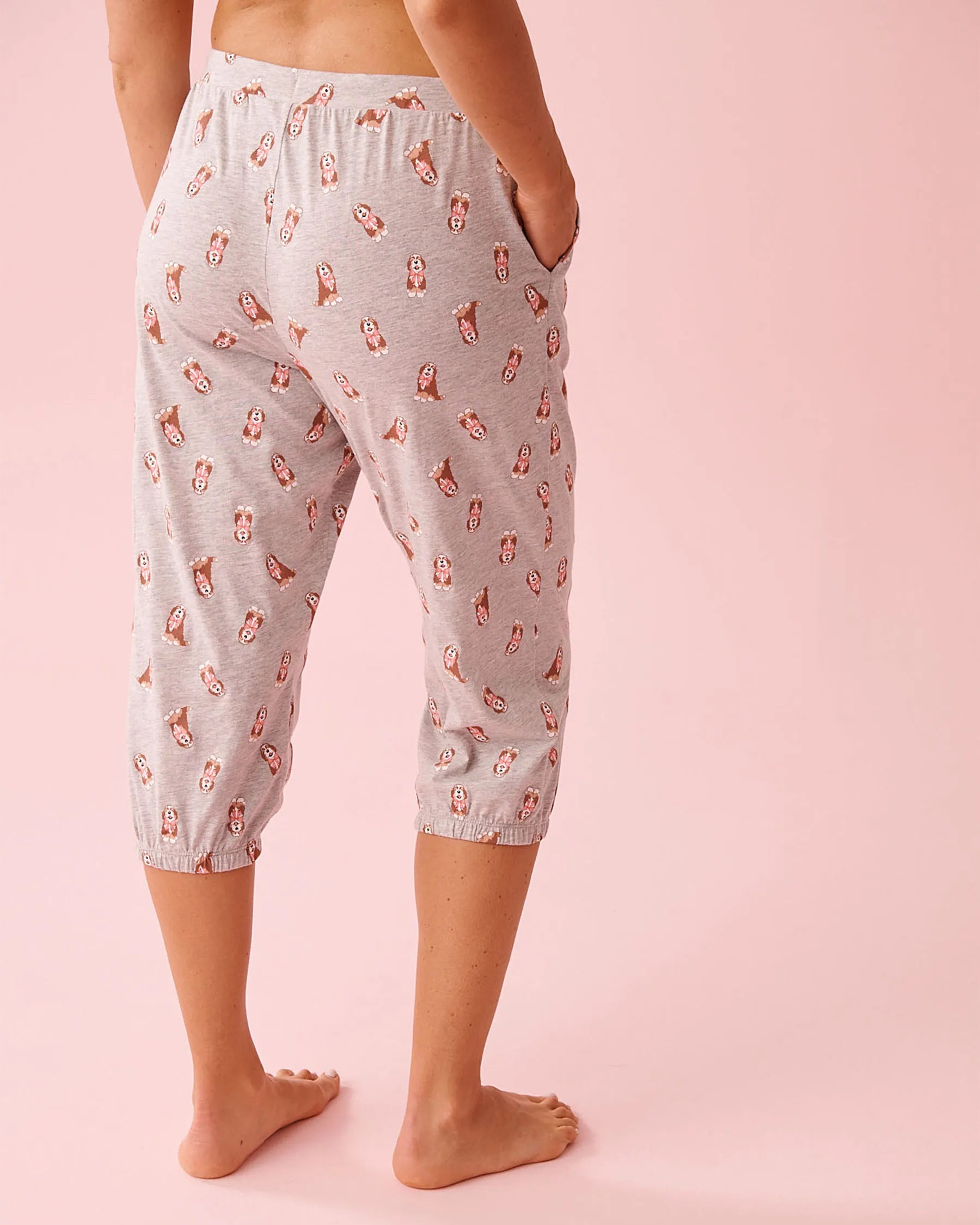 La Vie en Rose Comfy Grey Mix Dogs Women Dog Print Cotton Fitted Capris SKU: 40200820_P00501 Image 02