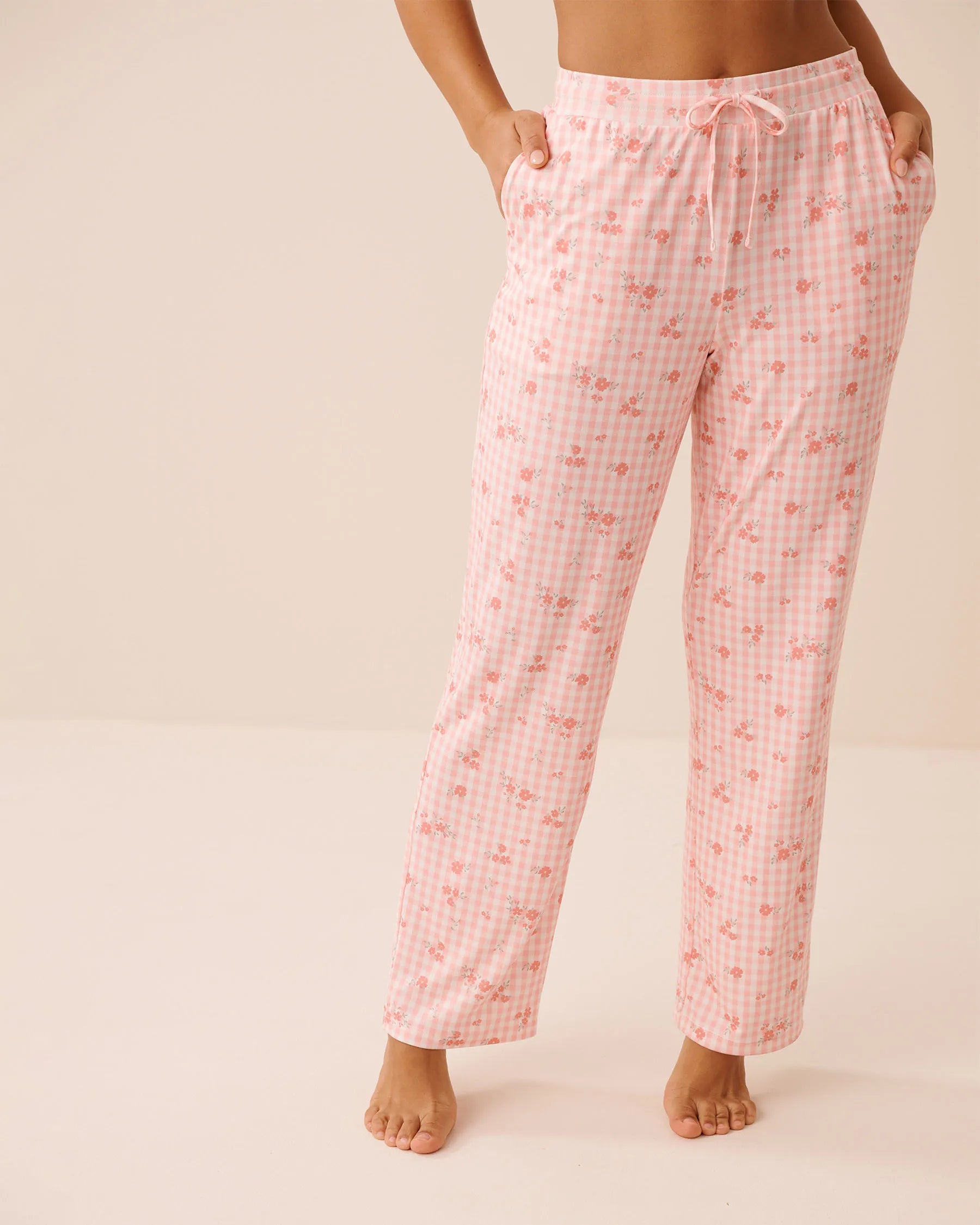 La Vie en Rose Pink Icing Gingham Floral Women Floral Gingham Print Super Soft Pajama Pants SKU: 40200823_P60468 Image 02