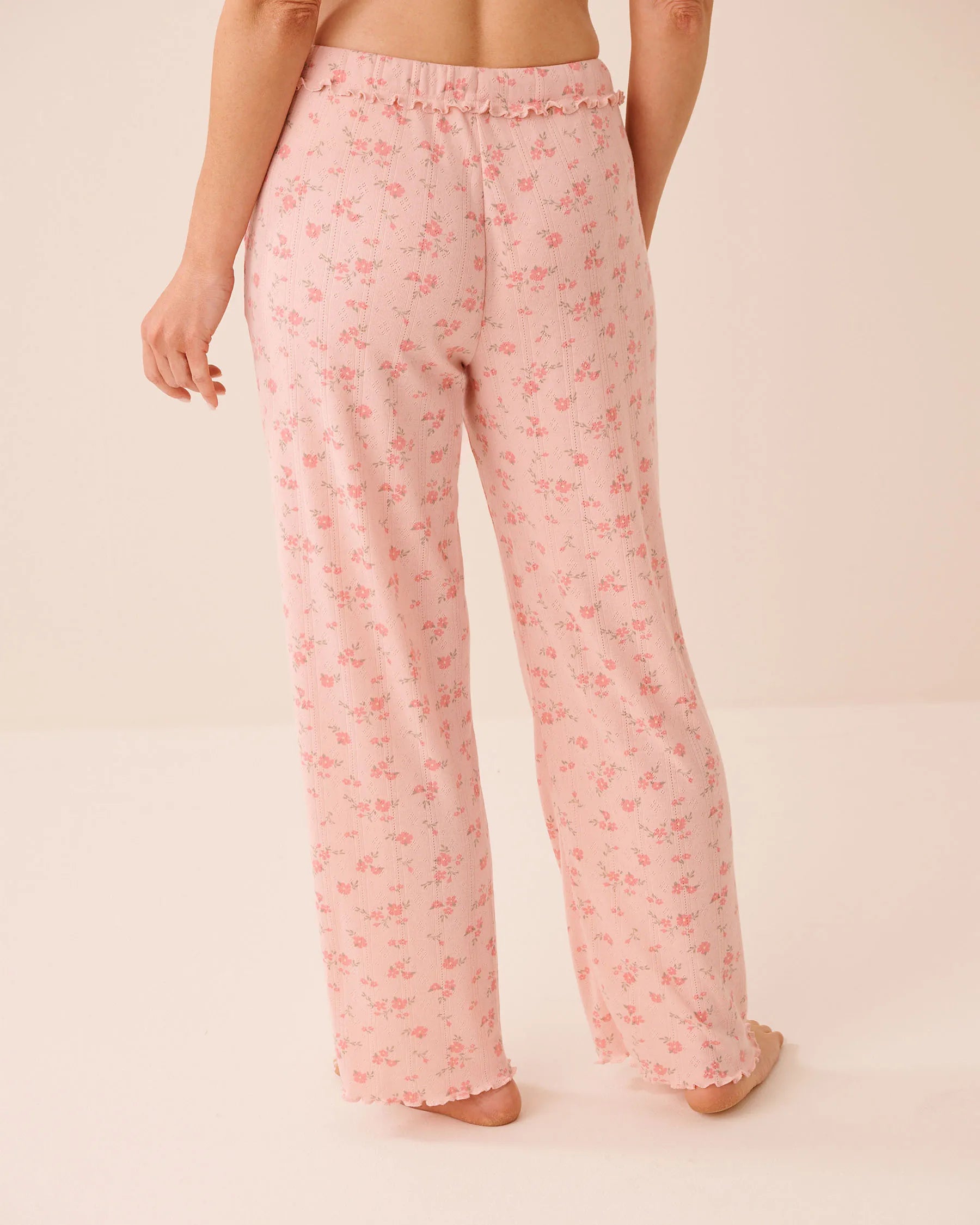 La Vie en Rose Peachskin Ditsy Women Floral Print Ruffle Hem Pointelle Pajama Pants SKU: 40200838_P60471 Image 02