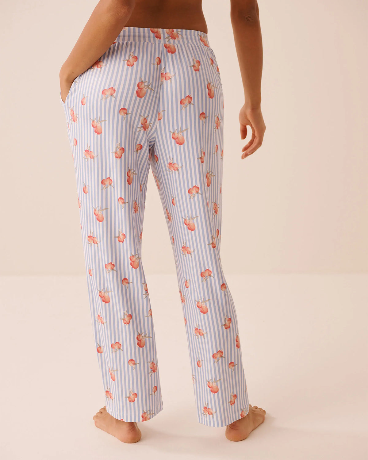 La Vie en Rose Brunnera Blue Peaches Women Peach & Stripe Print Super Soft Pajama Pants SKU: 40200848_P40575 Image 02