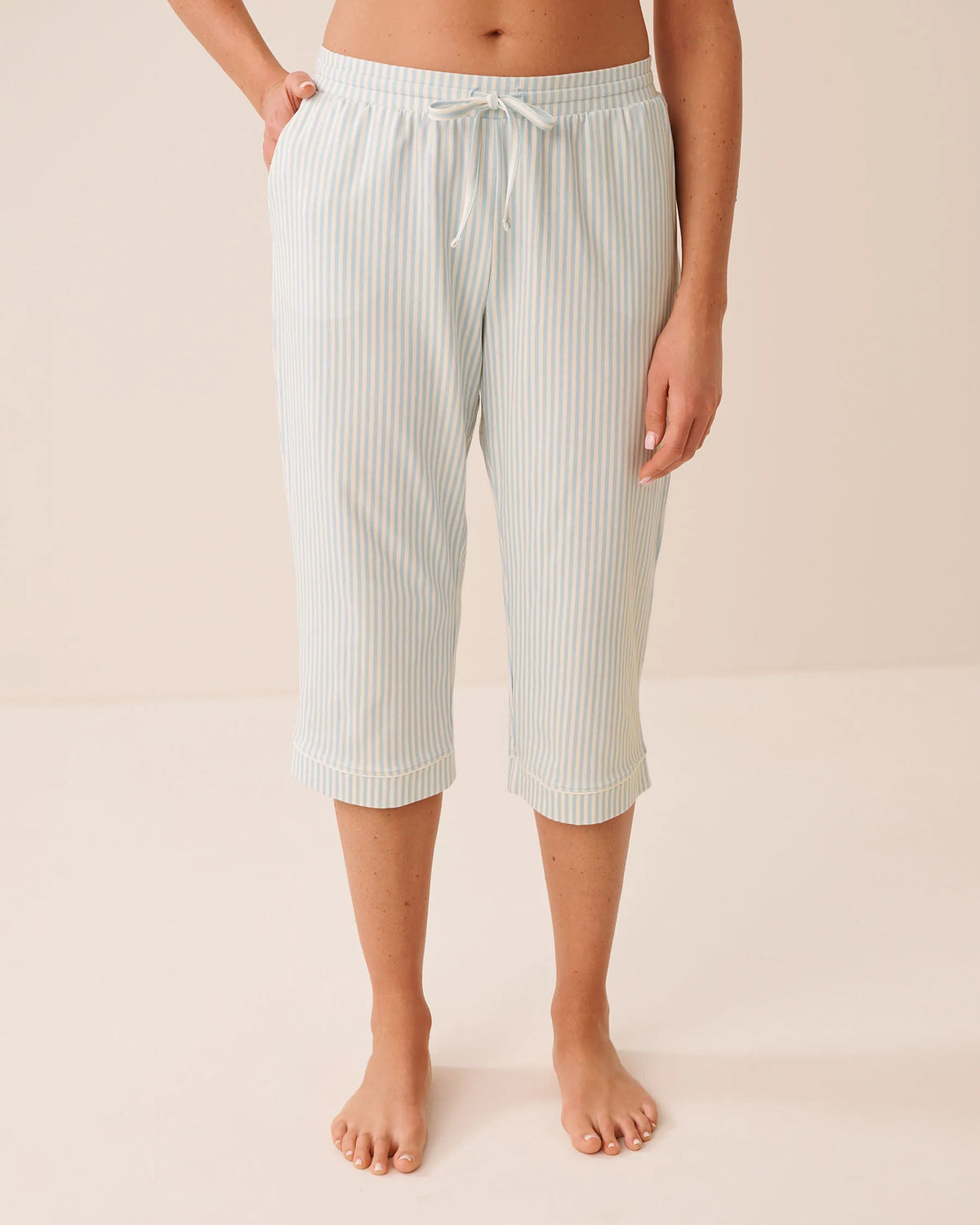 La Vie en Rose Sterling Blue Stripe Women Cotton Pajama Capris SKU: 40200873_P40615 Image 01