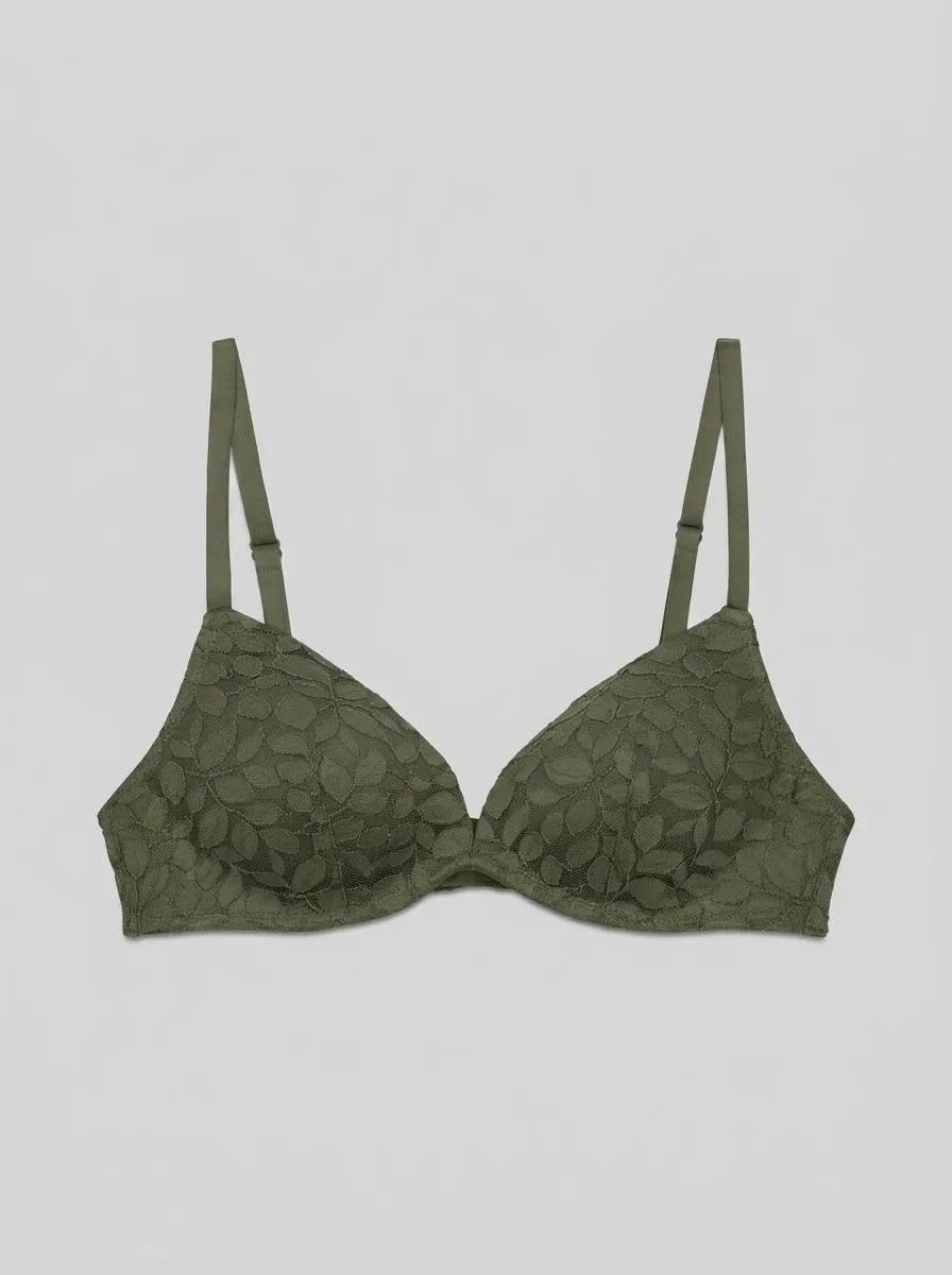 Women Secret_Dark Khaki_Khaki Lace CHARMING Padded Triangle Bra in Different Cup Sizes_4023843_91_00