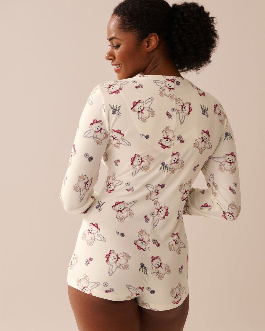 La Vie en Rose_Snow White Cowbear_Cowboy Teddy Bear Print Super Soft Long Sleeve Romper_40300058_P10513_02