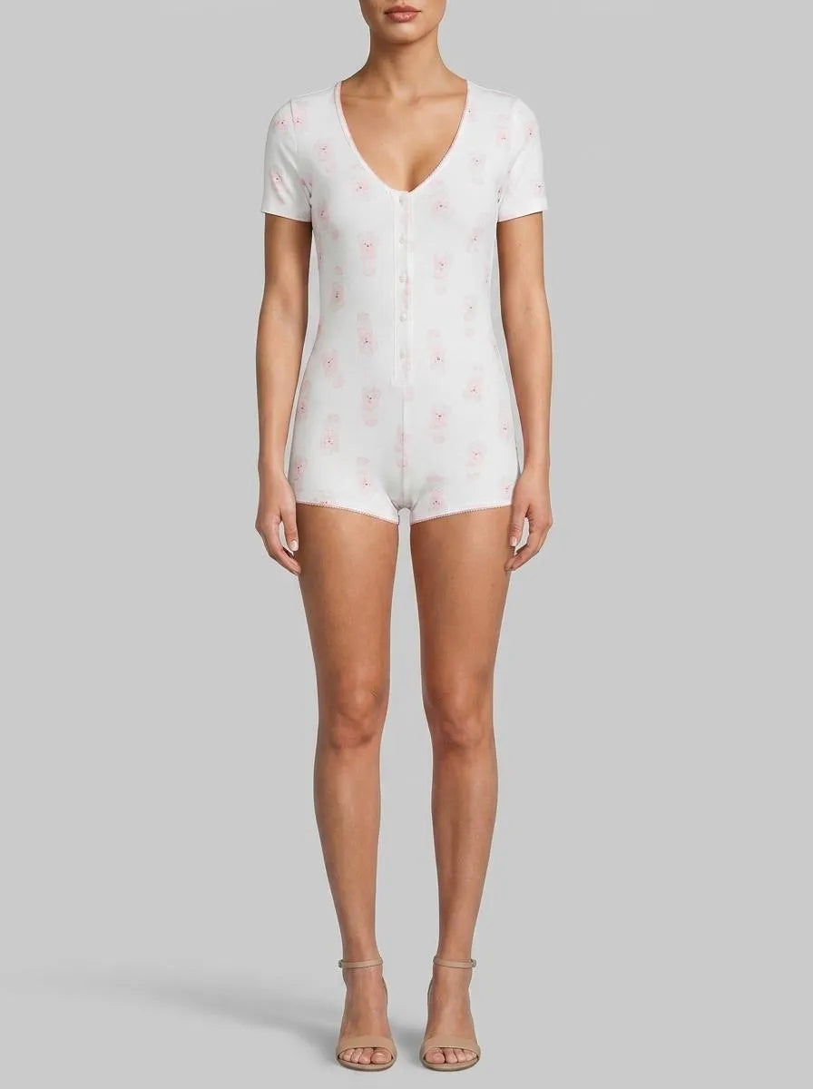 La Vie en Rose_Snow White Pink Teddy_Spa Time Teddy Print Super Soft Short Sleeve Rompe_40300069_P10573_00