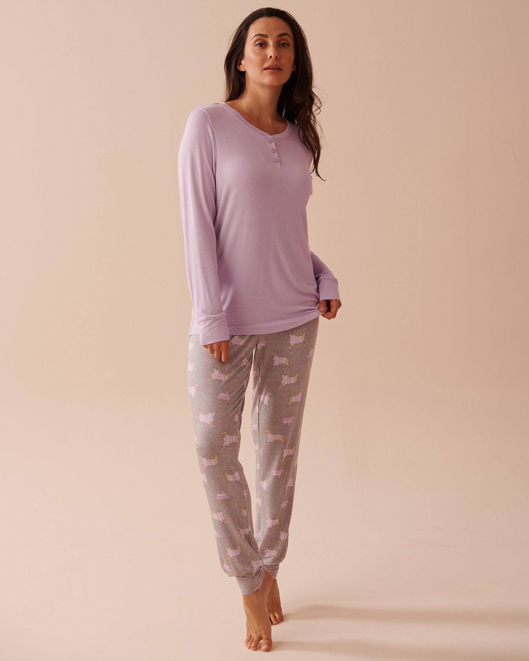 Teddy Bear Print Long Sleeve PJ Set_40400071_P00385_03