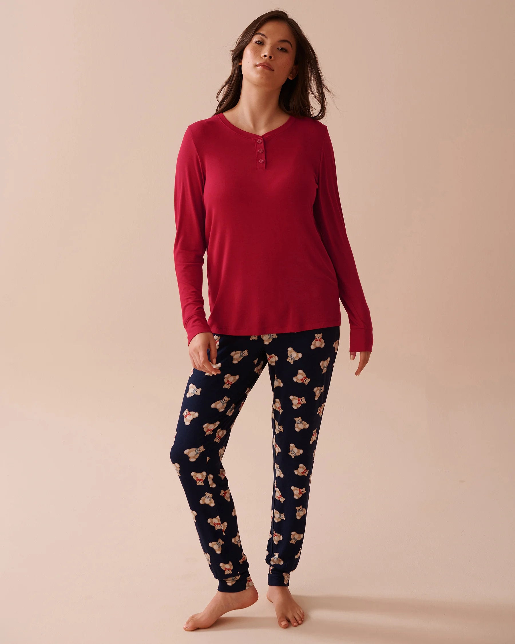 Teddy Bear Print Long Sleeve PJ Set_40400071_p40380_01