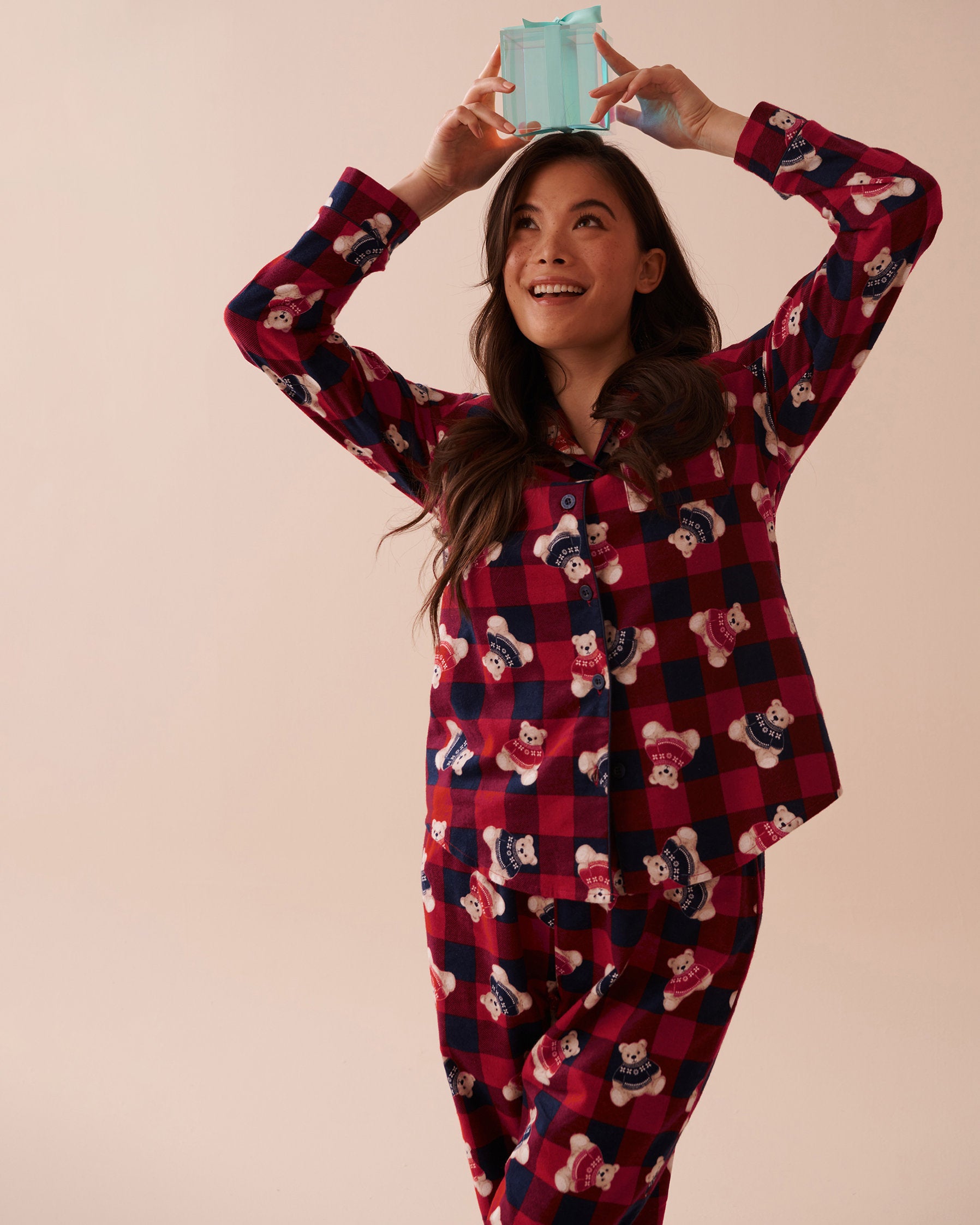 Teddy Bear Print Flannel PJ Set_40400073_P40381_04