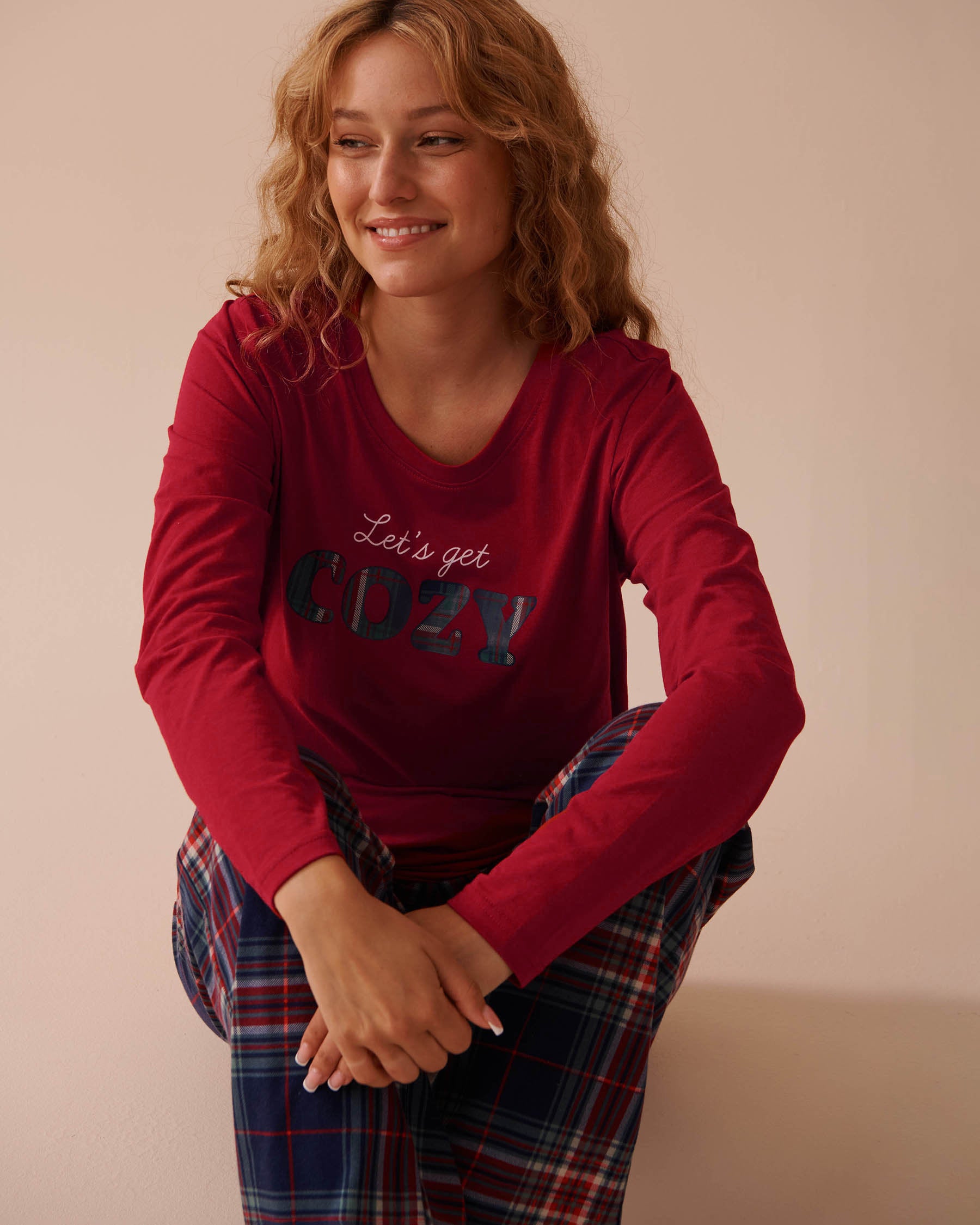 Blue Plaid Cotton PJ Set_40400075_P40376_03