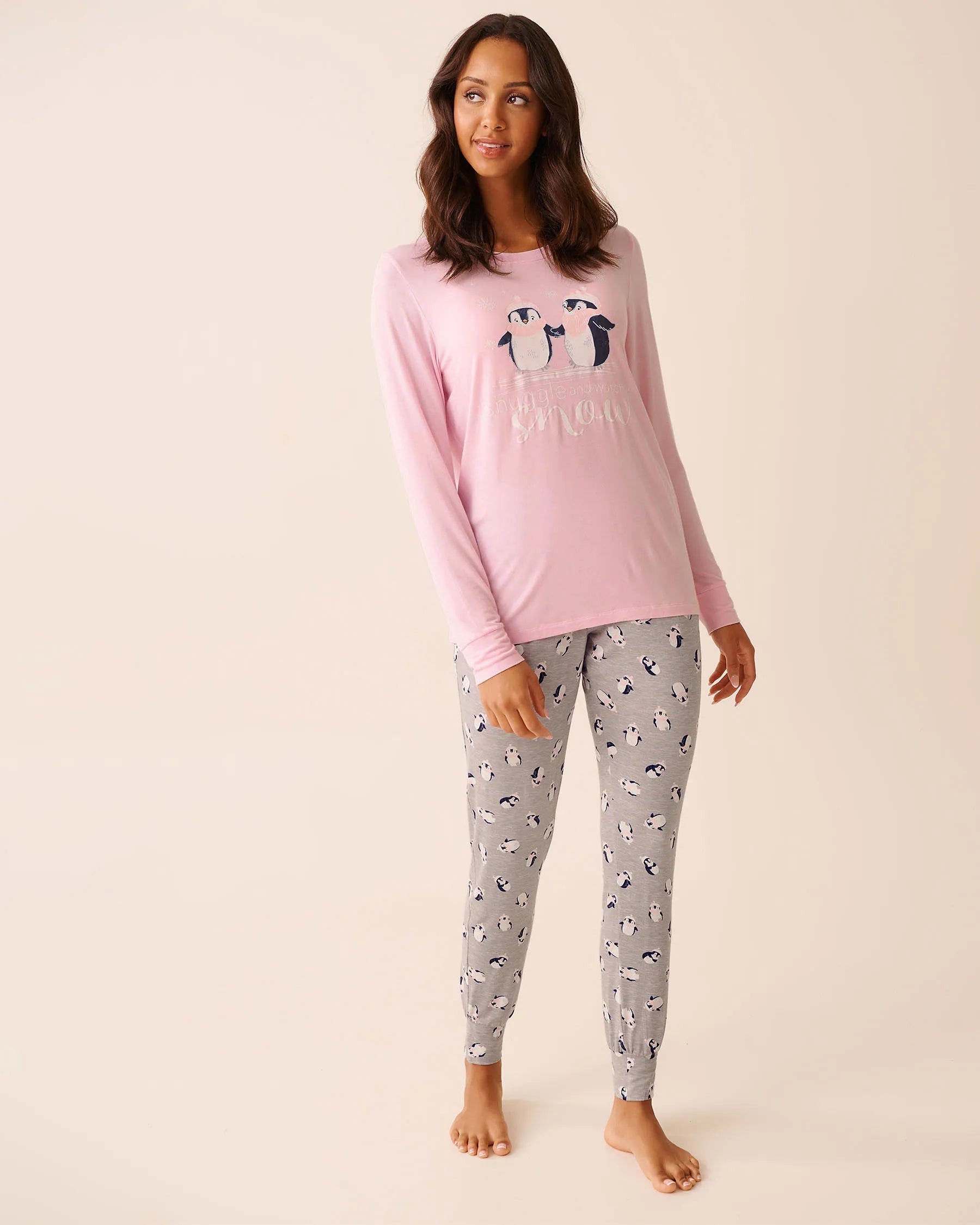 La Vie en Rose_Comfy Grey Mix Penguin_Penguin Print Long Sleeve Pj Set_40400088_P00460_01
