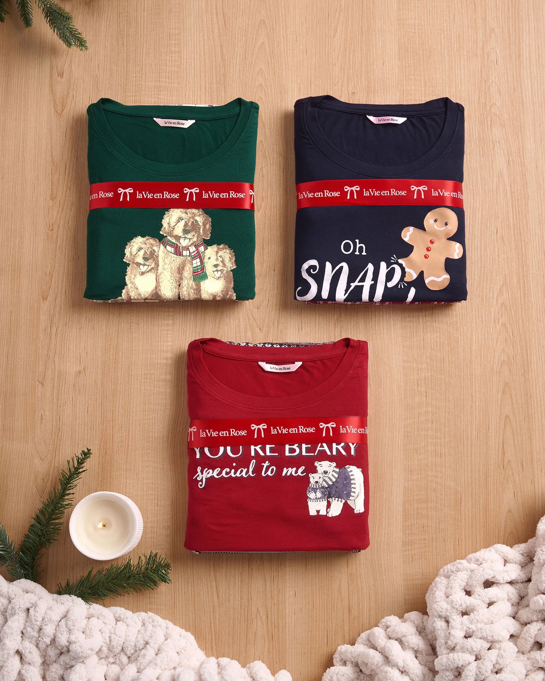 La Vie en Rose_Savvy Red Tiny Plaid_Gingerbread Print Long Sleeve Pj Set_40400088_P60408_09