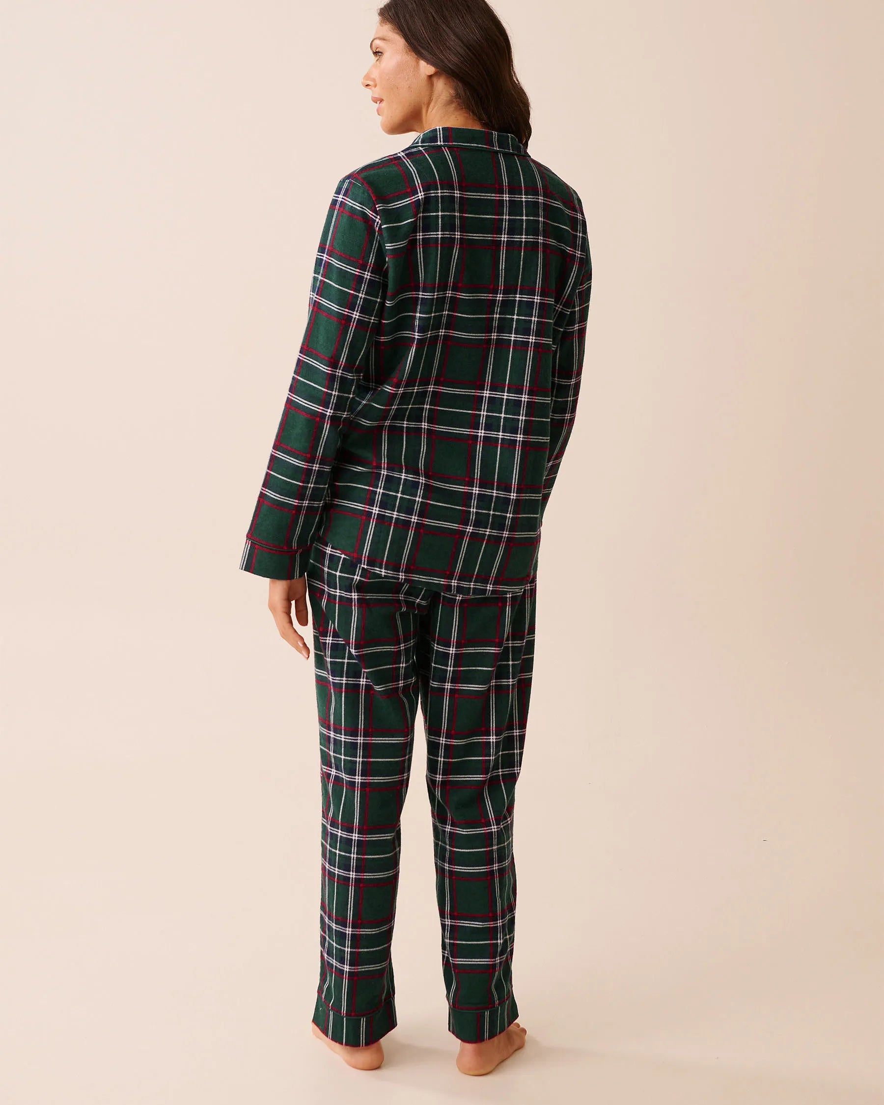 La Vie en Rose_Botanical Green Plaid_Green Plaid Flannel Pj Set_40400089_P30141_03