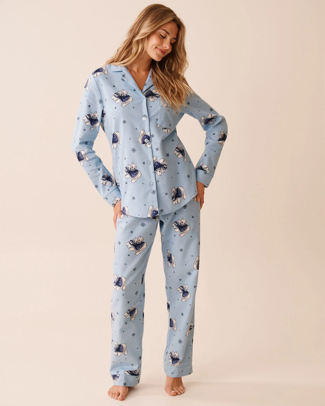 La Vie en Rose_Cashmere Blue Bear_Polar Bear Print Flannel Pj Set_40400089_P40496_01