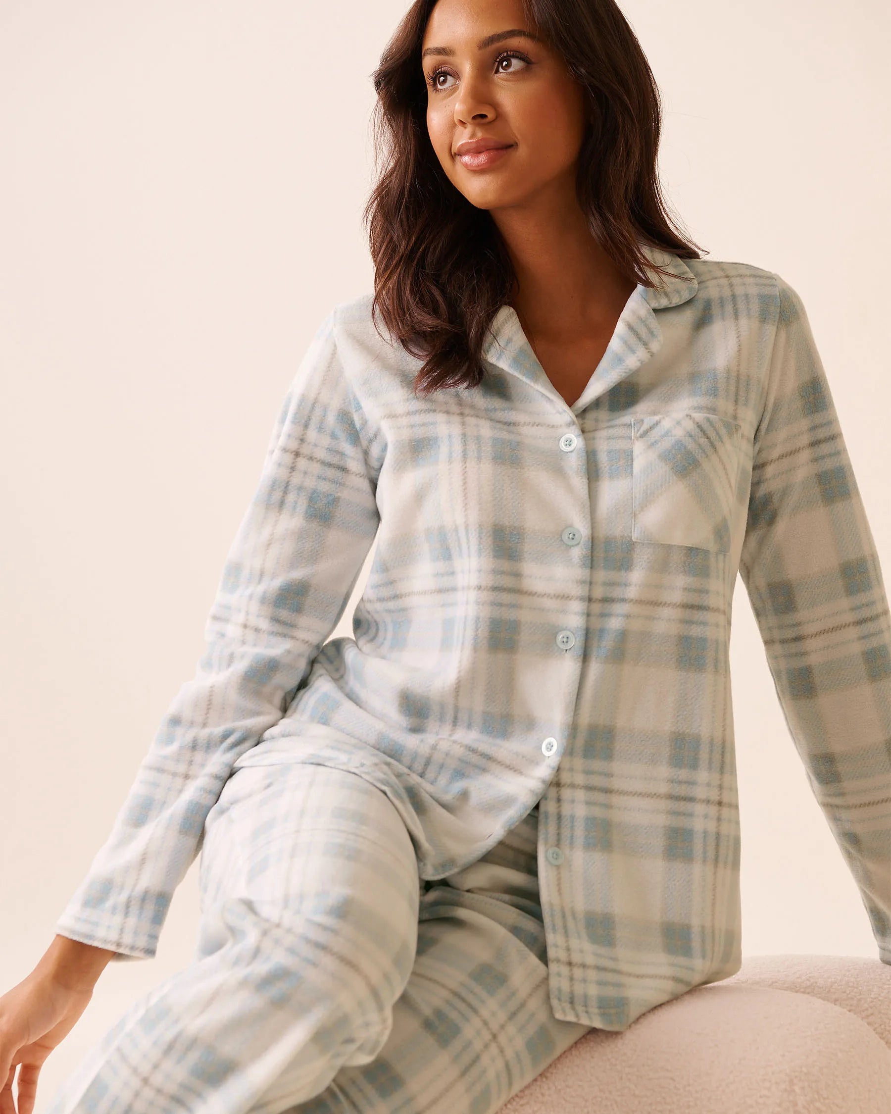 La Vie en Rose_Cashmere Blue Plaid_Blue Plaid Microfleece Pj Set_40400090_P40498_01
