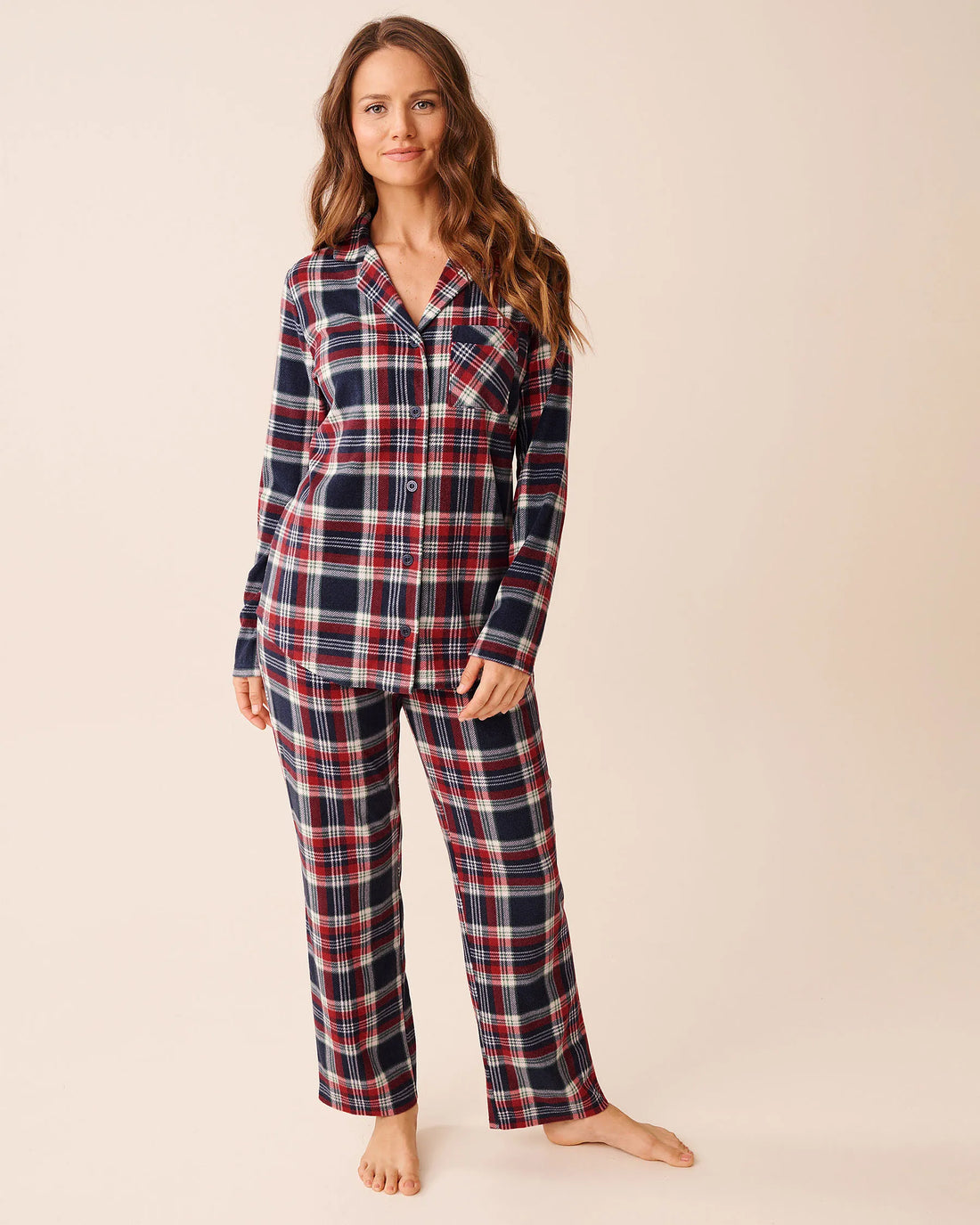 La Vie en Rose_Evening Blue Savvy Plaid_Blue Plaid Microfleece Pj Set_40400090_P40502_01