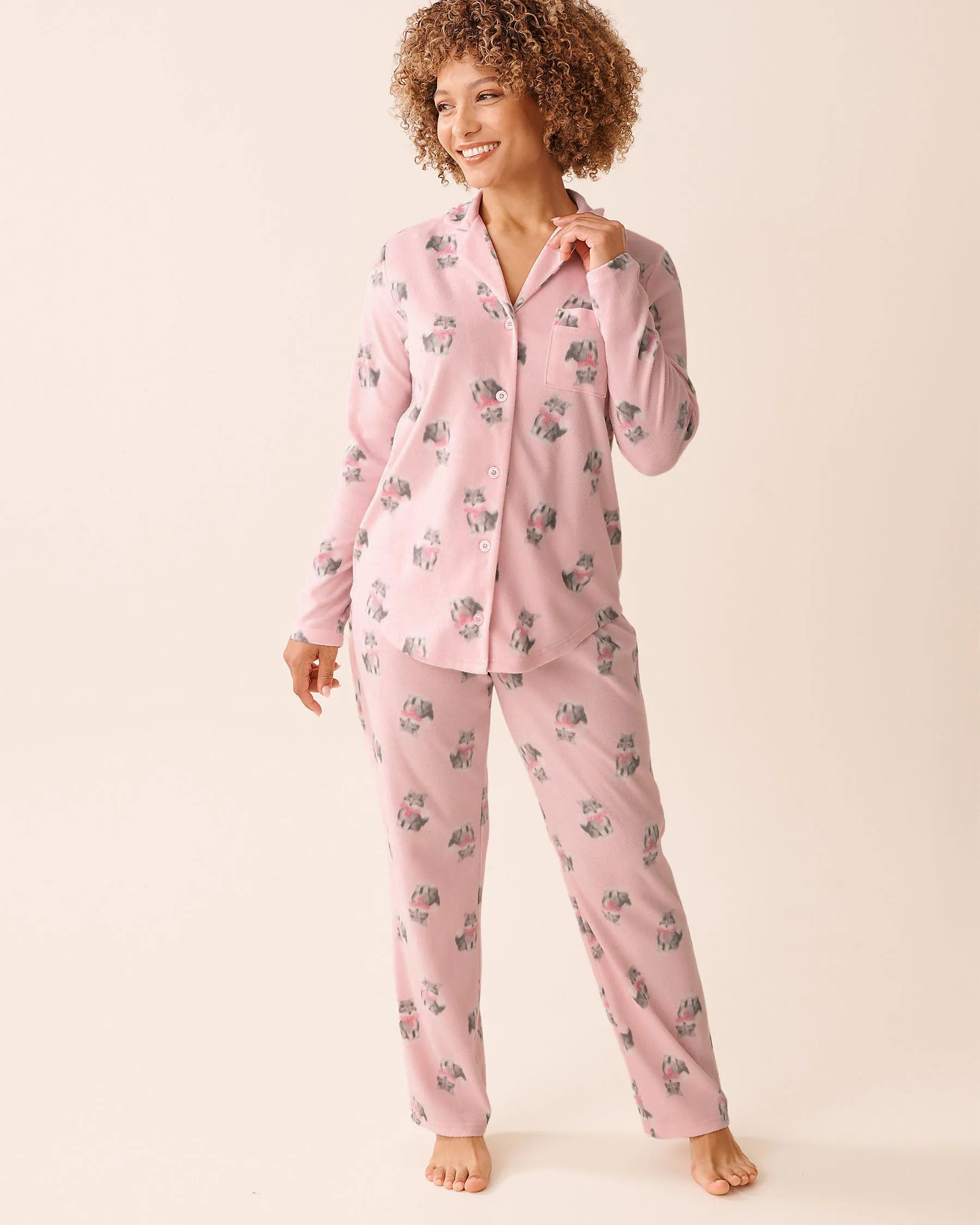 La Vie en Rose_Cherry Blossom Cats_Cat Print Microfleece Pj Set_40400090_P60414_01