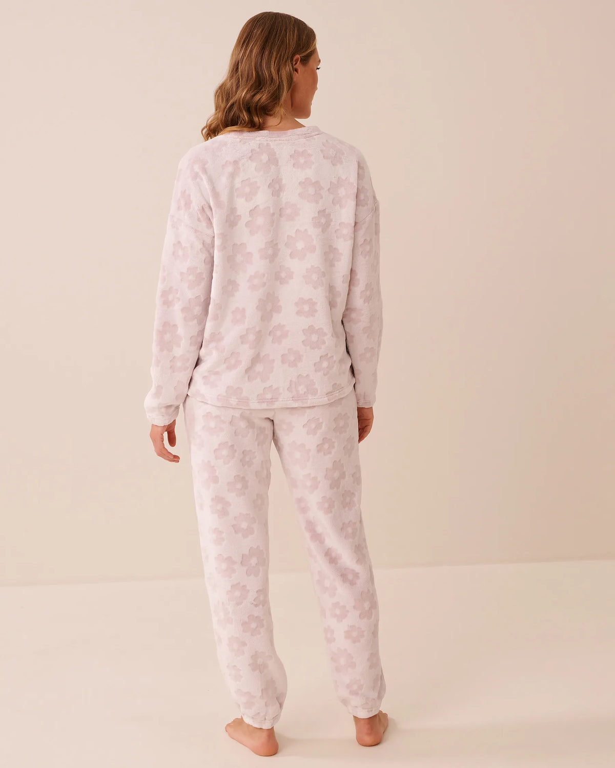 La Vie en Rose Violet Ice Flowers Women Green Plaid Soft Plush Pajama Set SKU: 40400101_P50122 Image 04