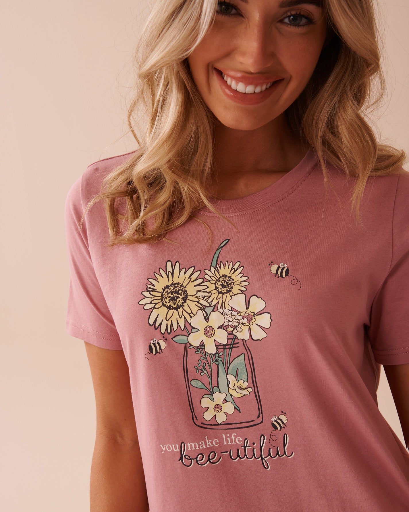 La Vie en Rose_Bee Print Cotton Short Sleeve Sleepshirt_40500412_60077_03