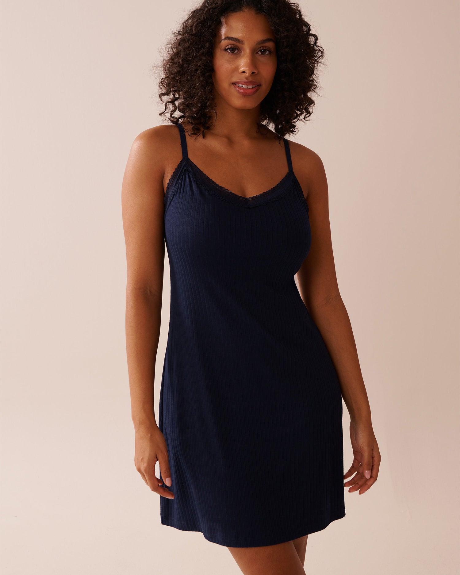 La Vie en Rose_Lace Trim Ribbed Jersey Nightie_40500416_40099_04