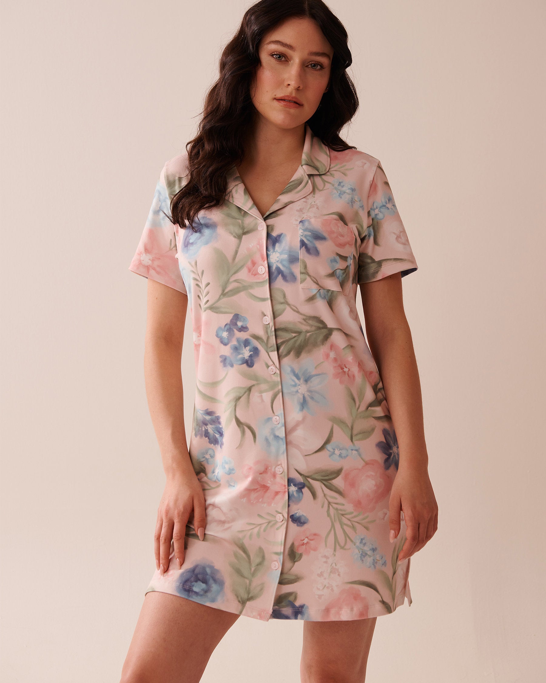 La Vie en Rose_Watercolour Flower Print Super Soft Button-down Sleepshirt_40500434_P60362_01