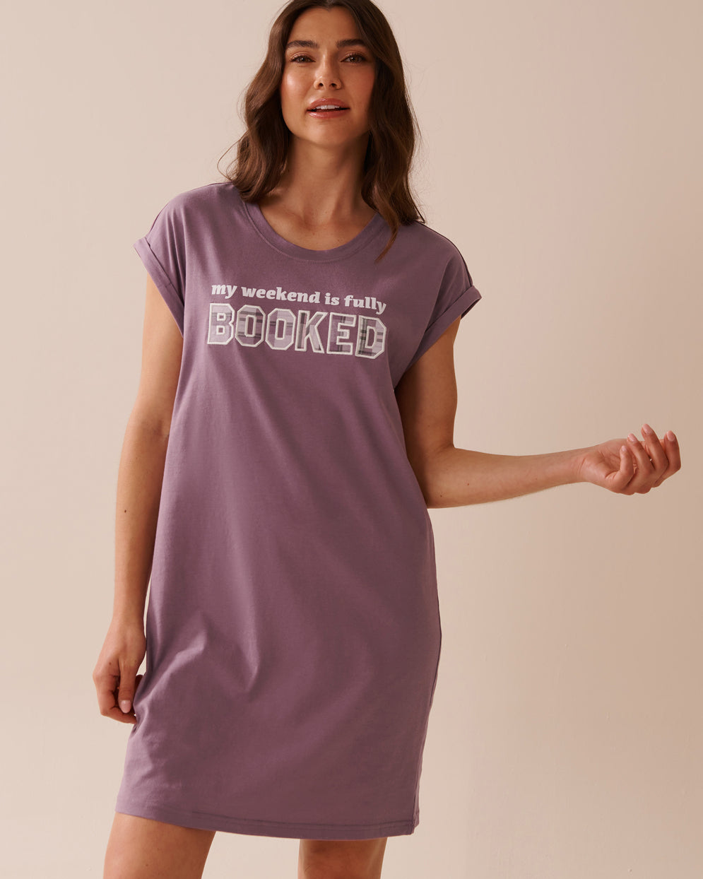 La Vie en Rose_Grapeade_Weekend Print Cotton Short Sleeve Sleepshirt_40500442_50058_01