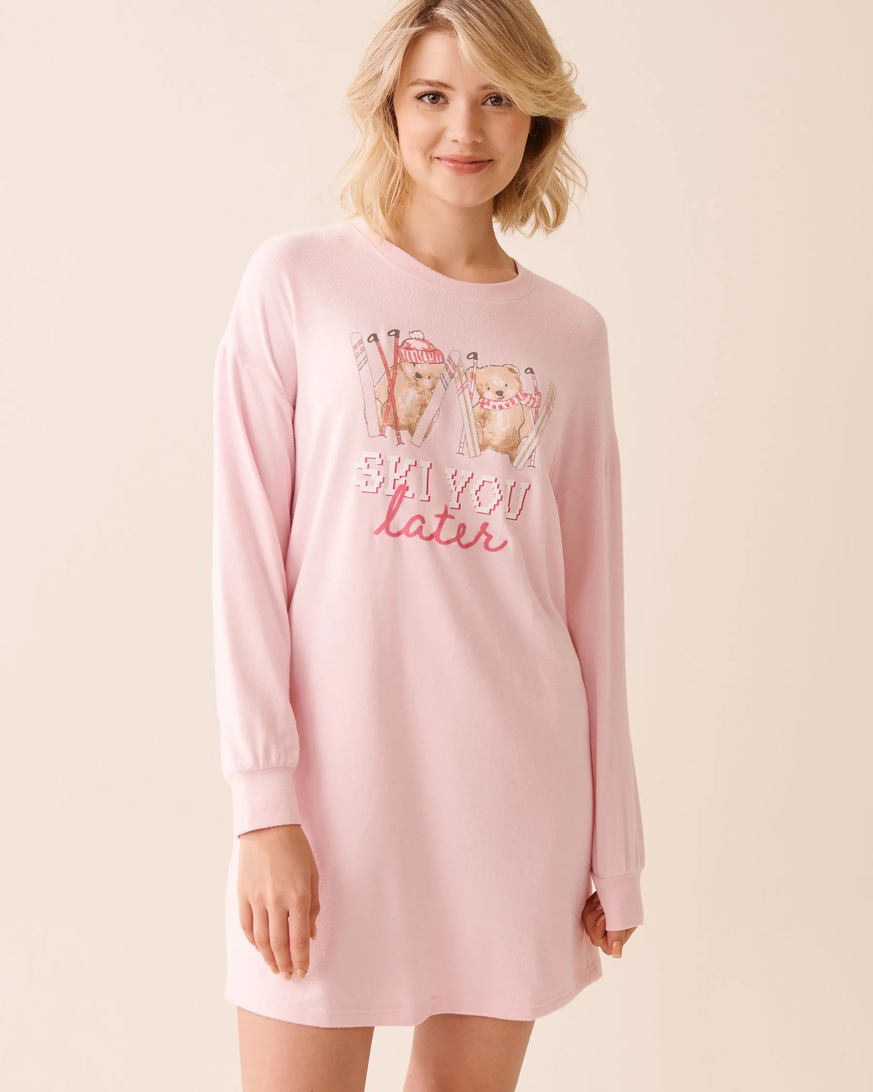La Vie en Rose_Cherry Blossom_Skiing Bear Print Recycled Fibers Long Sleeve Slee_40500455_60074_01