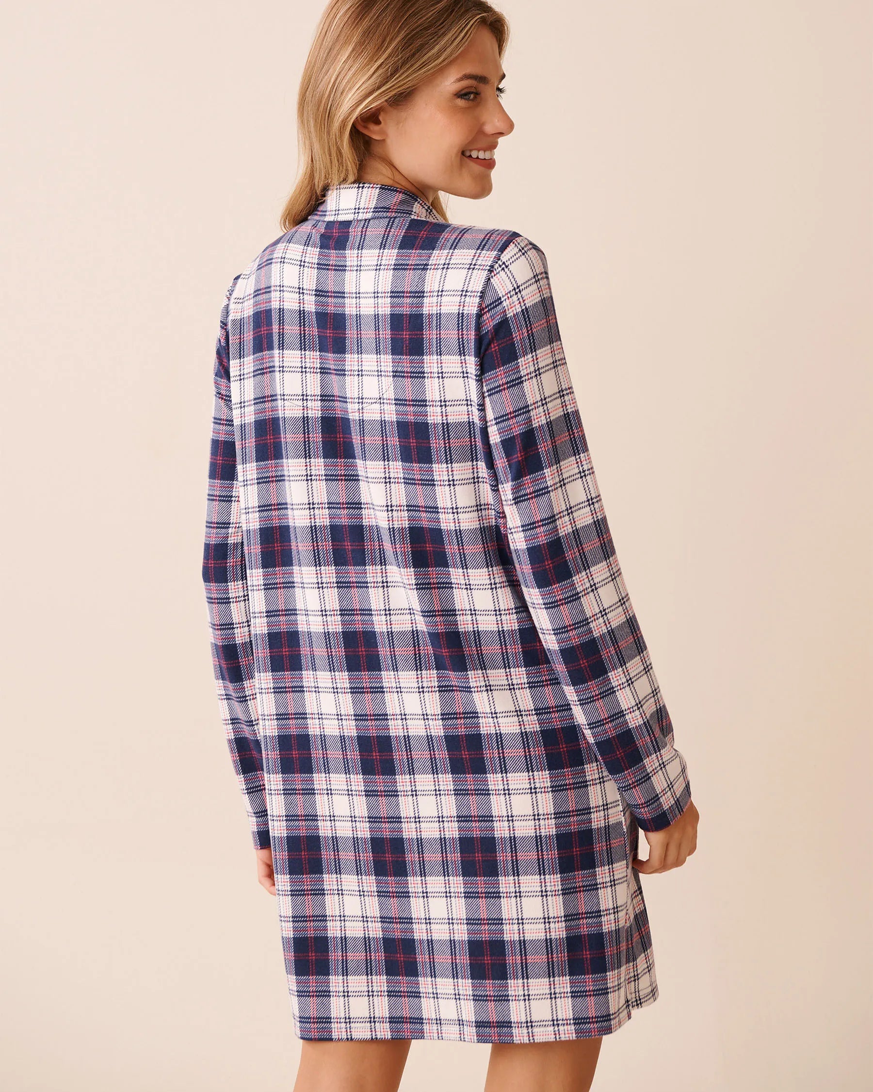La Vie en Rose_Stonewash Plaid_Blue Plaid Recycled Fibers Button-down Sleepshirt_40500457_P40521_03