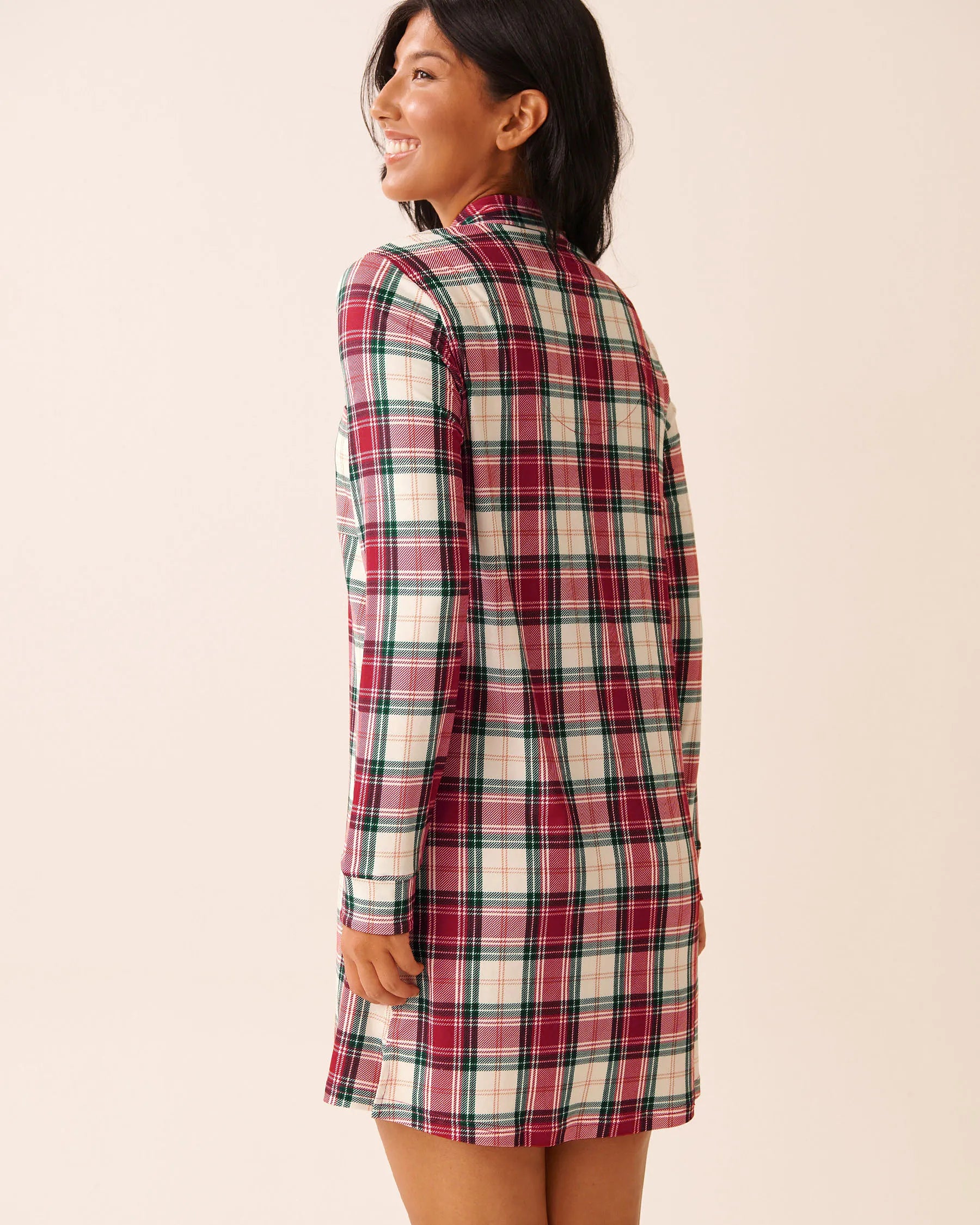 La Vie en Rose_Savvy Red Green Plaid_Red Plaid Super Soft Button-Down Sleepshirt_40500465_P60430_02