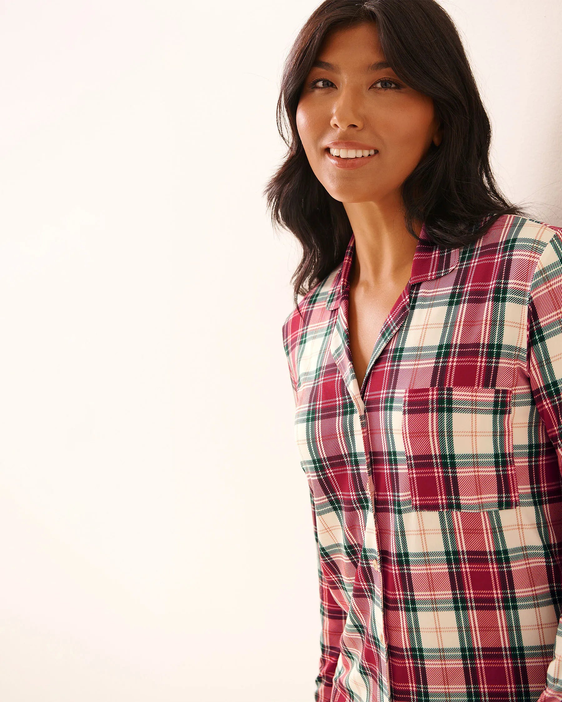 La Vie en Rose_Savvy Red Green Plaid_Red Plaid Super Soft Button-Down Sleepshirt_40500465_P60430_03