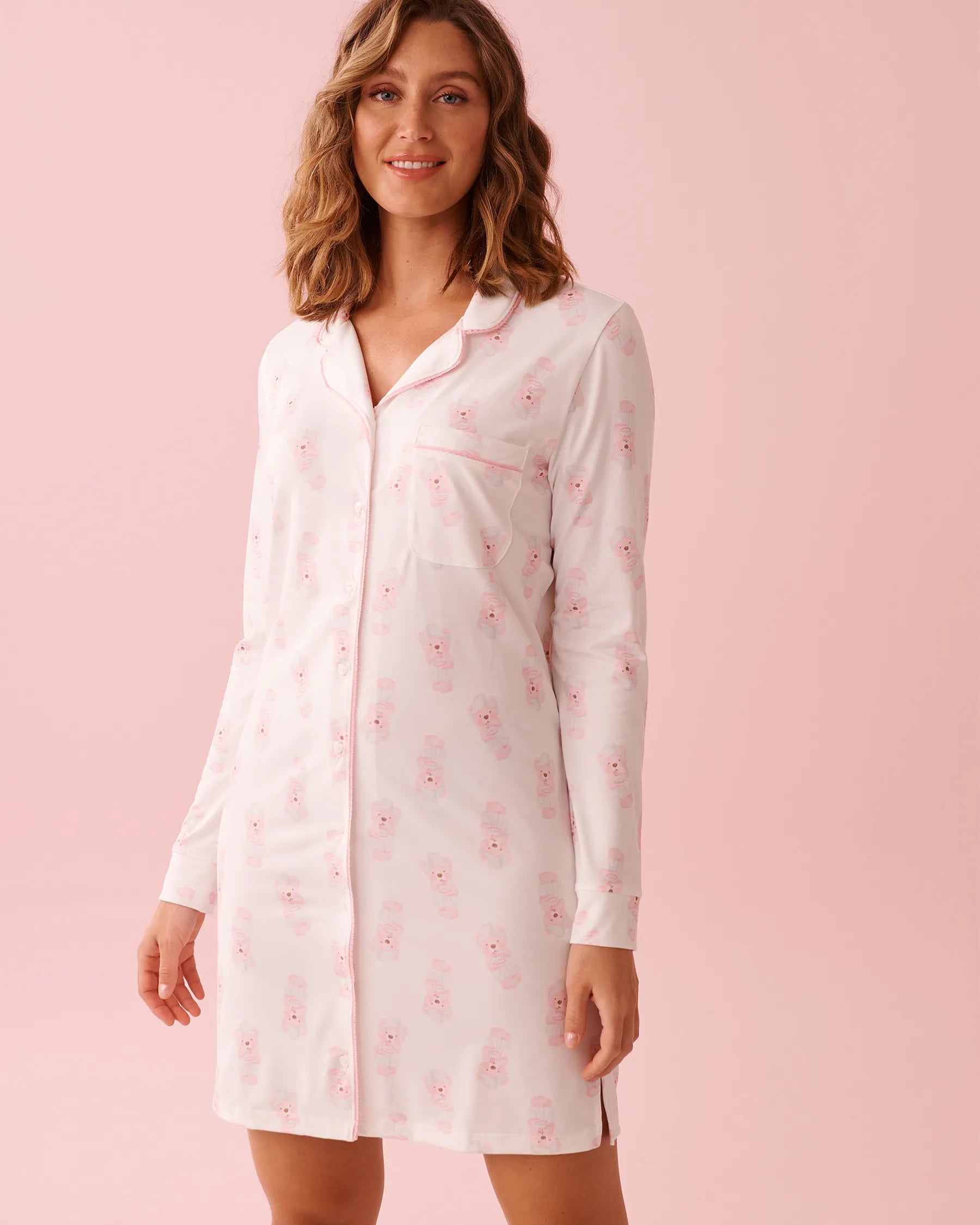 La Vie en Rose_White_Spa Time Teddy Print Super Soft Button-down Sleeps_40500476_P10573_01