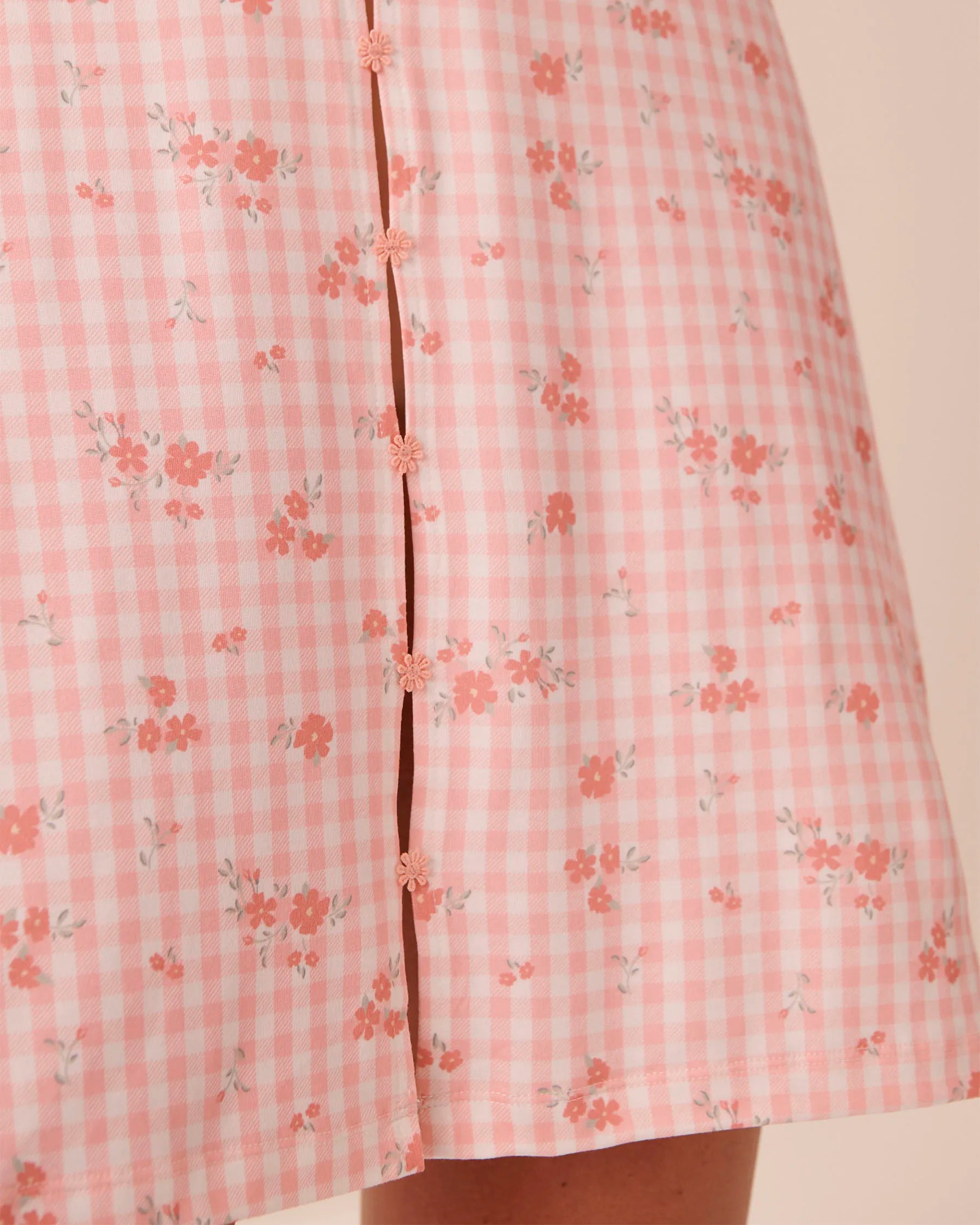 La Vie en Rose Pink Icing Gingham Floral Women Floral Gingham Print Super Soft Nightie with Shelf SKU: 40500480_P60468 Image 03