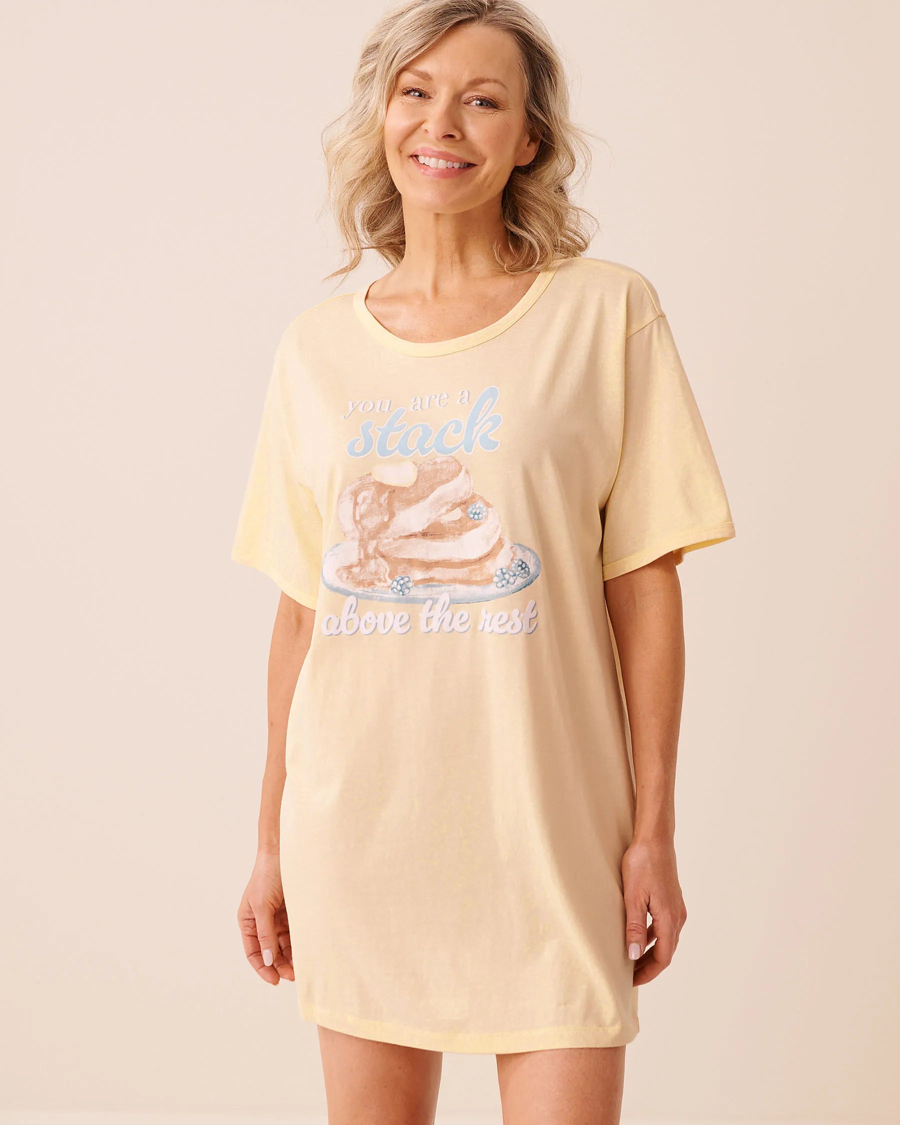 La Vie en Rose Apricot Gelato Women Pancake Print Cozy Soft Jersey Sleepshirt SKU: 40500487_70043 Image 01