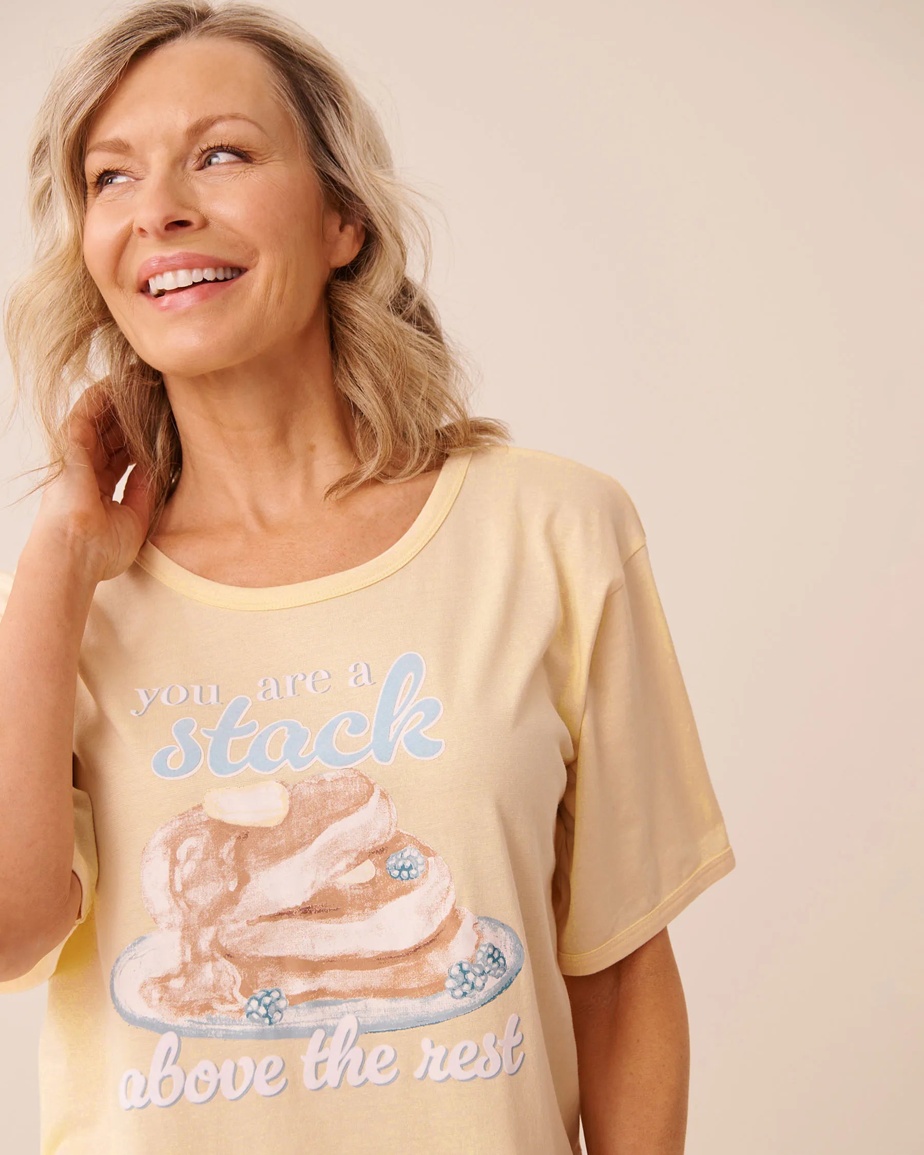 La Vie en Rose Apricot Gelato Women Pancake Print Cozy Soft Jersey Sleepshirt SKU: 40500487_70043 Image 03
