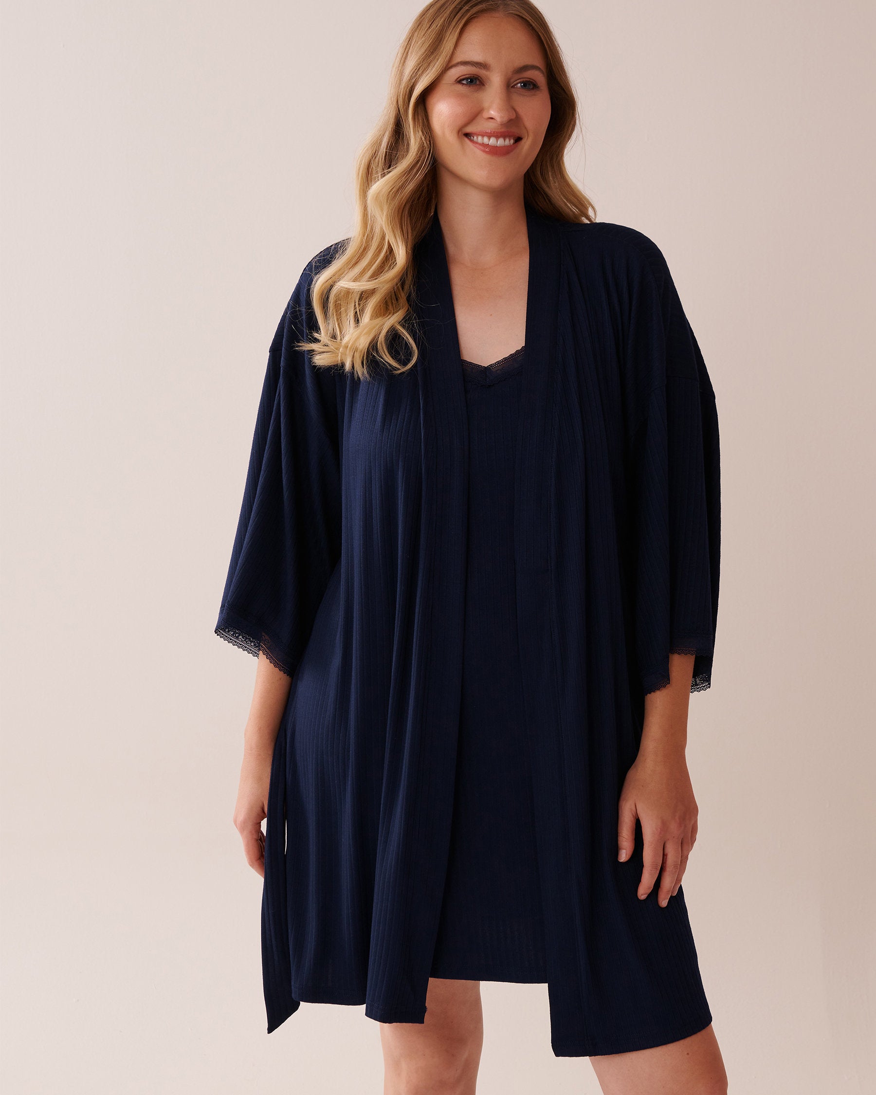 La Vie en Rose_Lace Trim Ribbed Jersey Kimono_40600202_40099_01