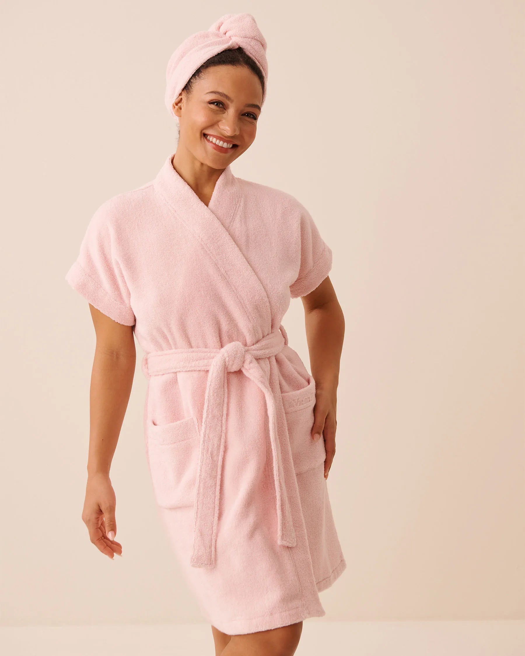 La Vie en Rose Chalk Pink Women Terry Bath Robe & Hair Towel Set SKU: 40600230_60042 Image 04