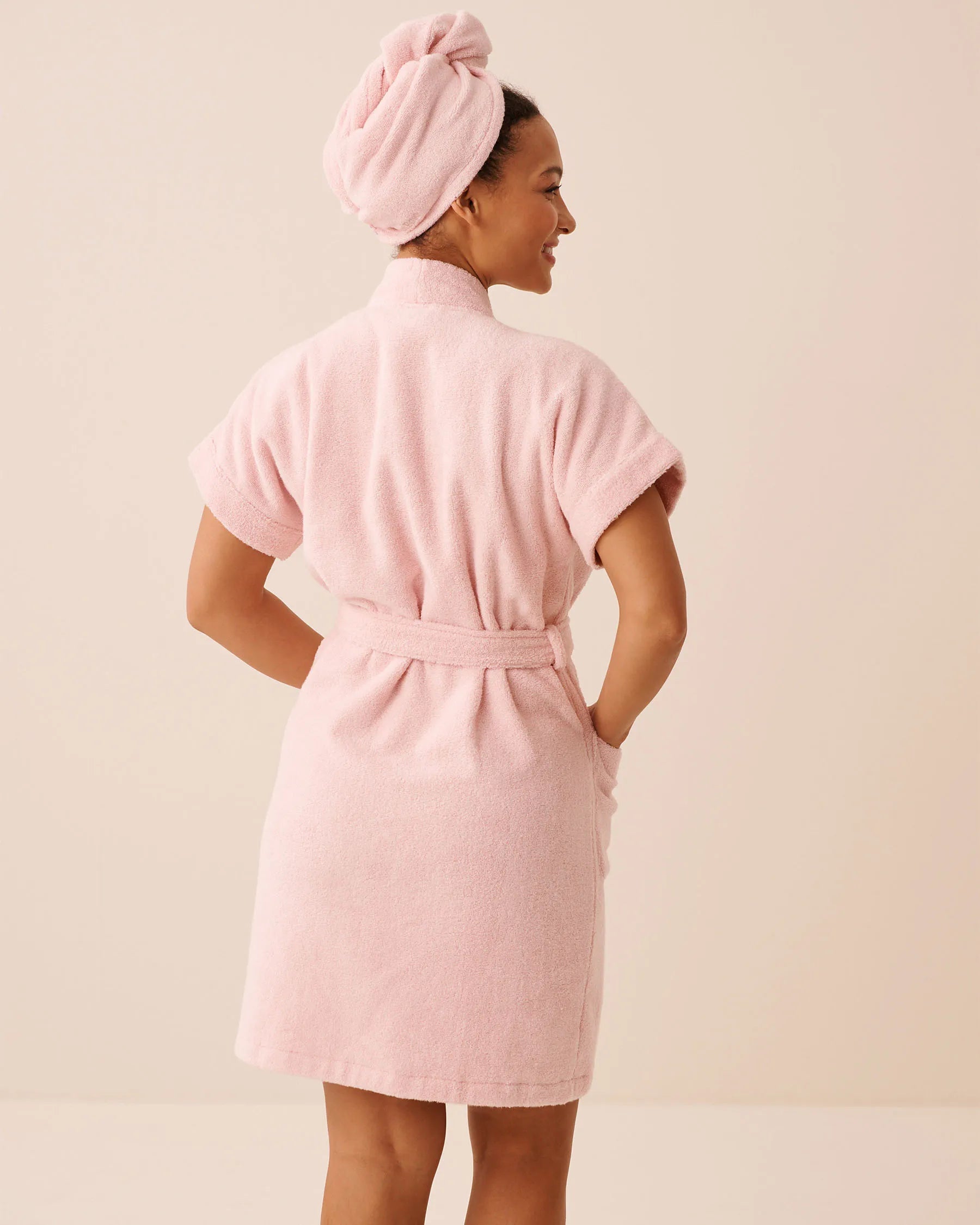 La Vie en Rose Chalk Pink Women Terry Bath Robe & Hair Towel Set SKU: 40600230_60042 Image 05