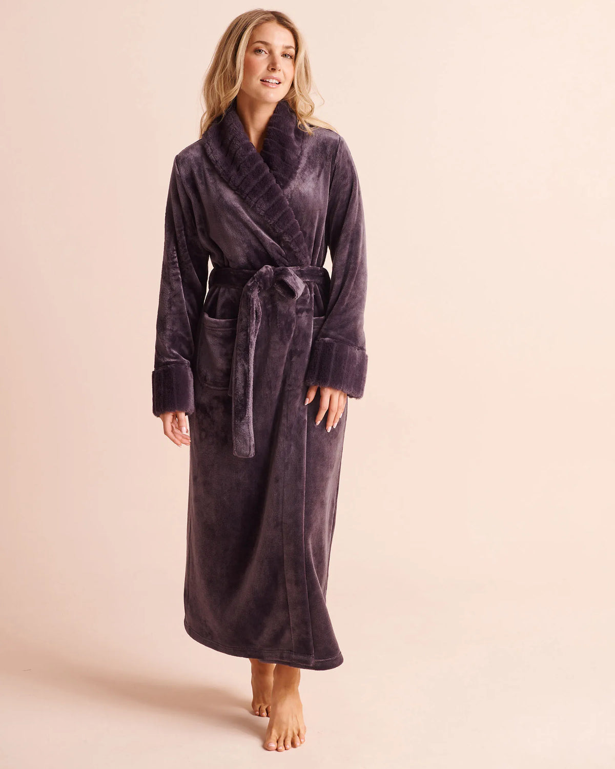 La Vie en Rose Plum Perfect Women Long Faux Fur And Soft Plush Robe SKU: 40600234_50103 Image 02