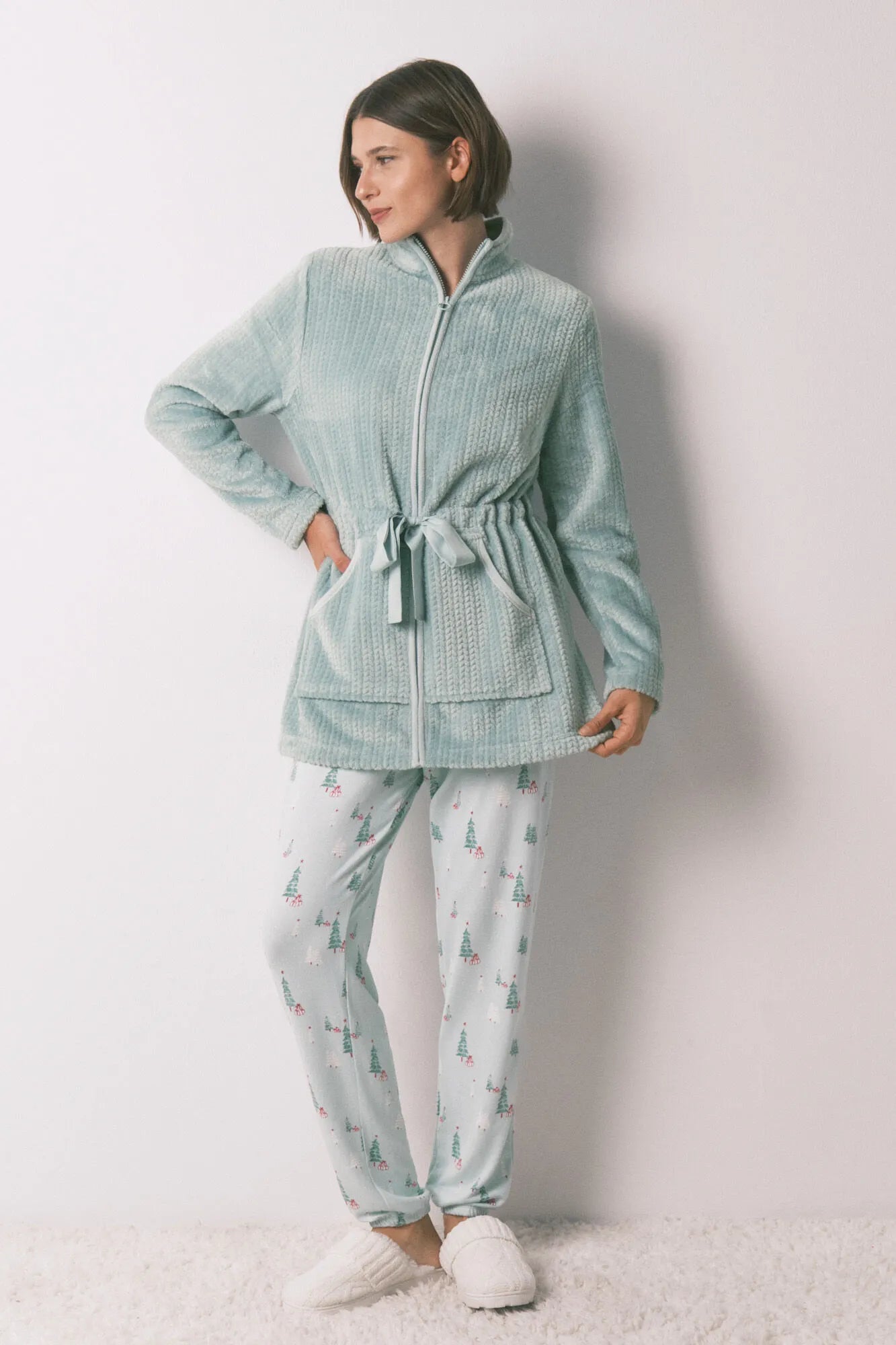 Women Secret_Green_Green Midi Fleece Robe_4352438_23_03