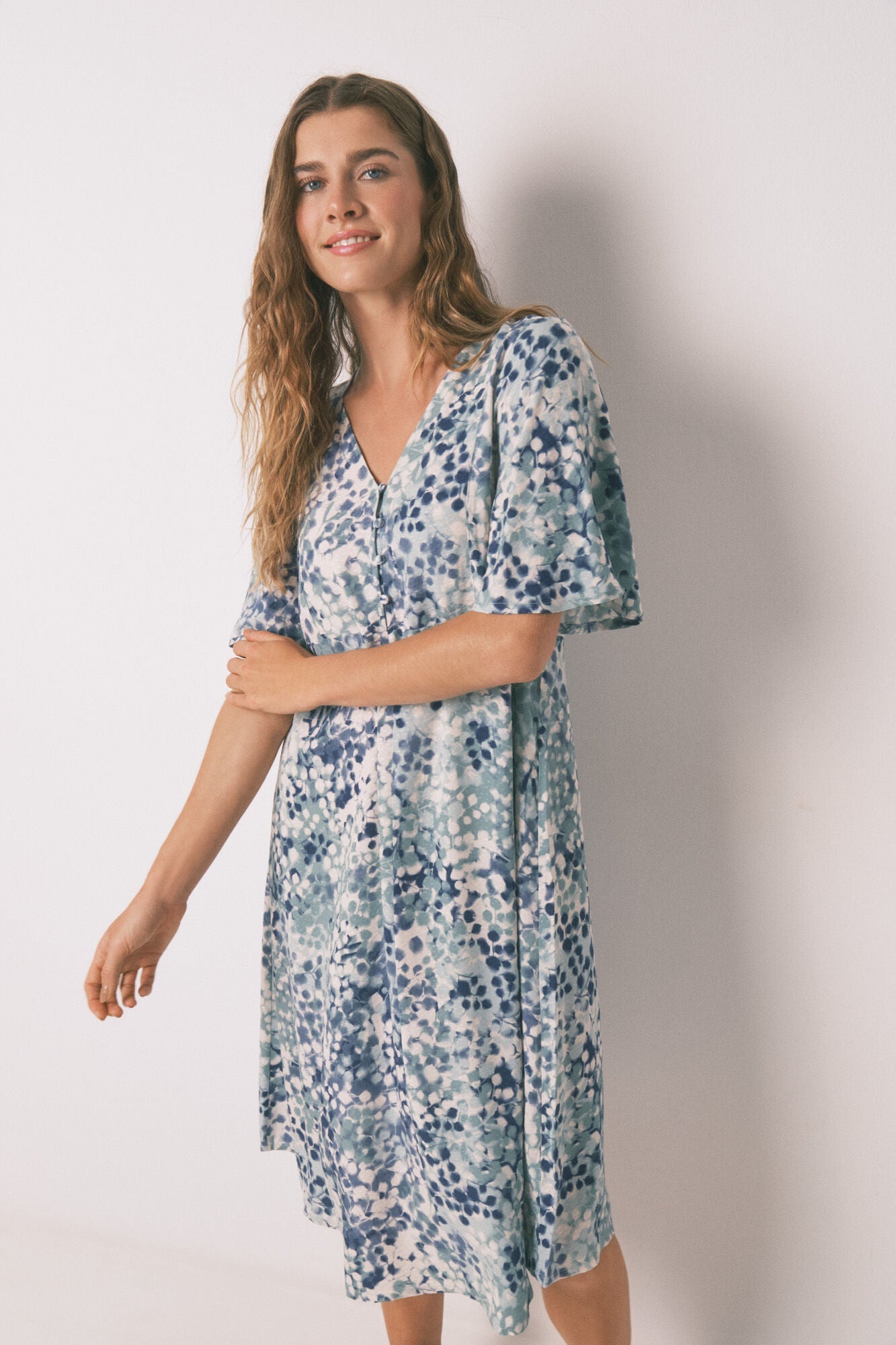 Women Secret_Green_Green Floral Jacquard Midi Nightgown_4362324_23_03